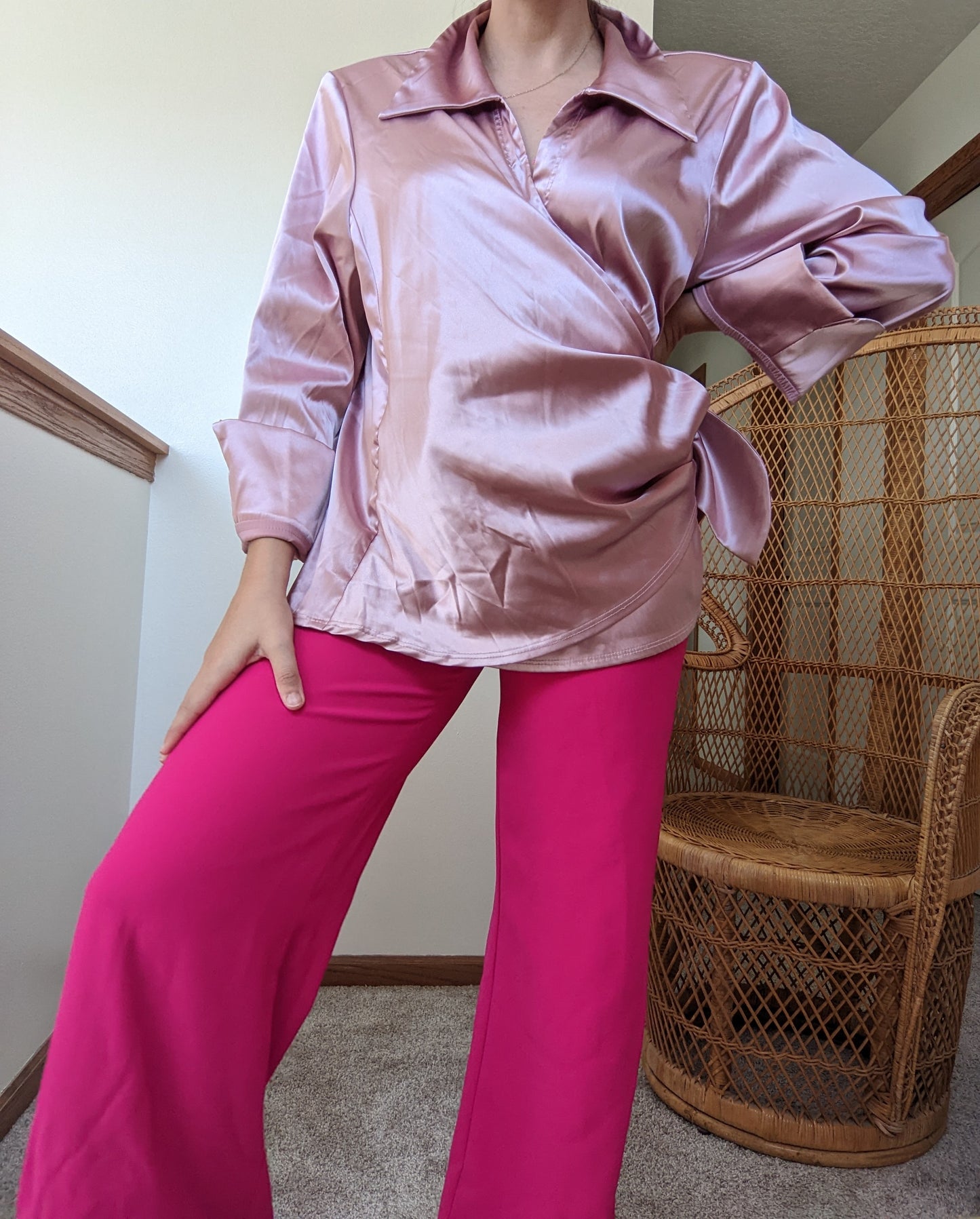 1980s Does 40s Satin-y Wrap Style Top Shirt Rad Bonnie's Vintage