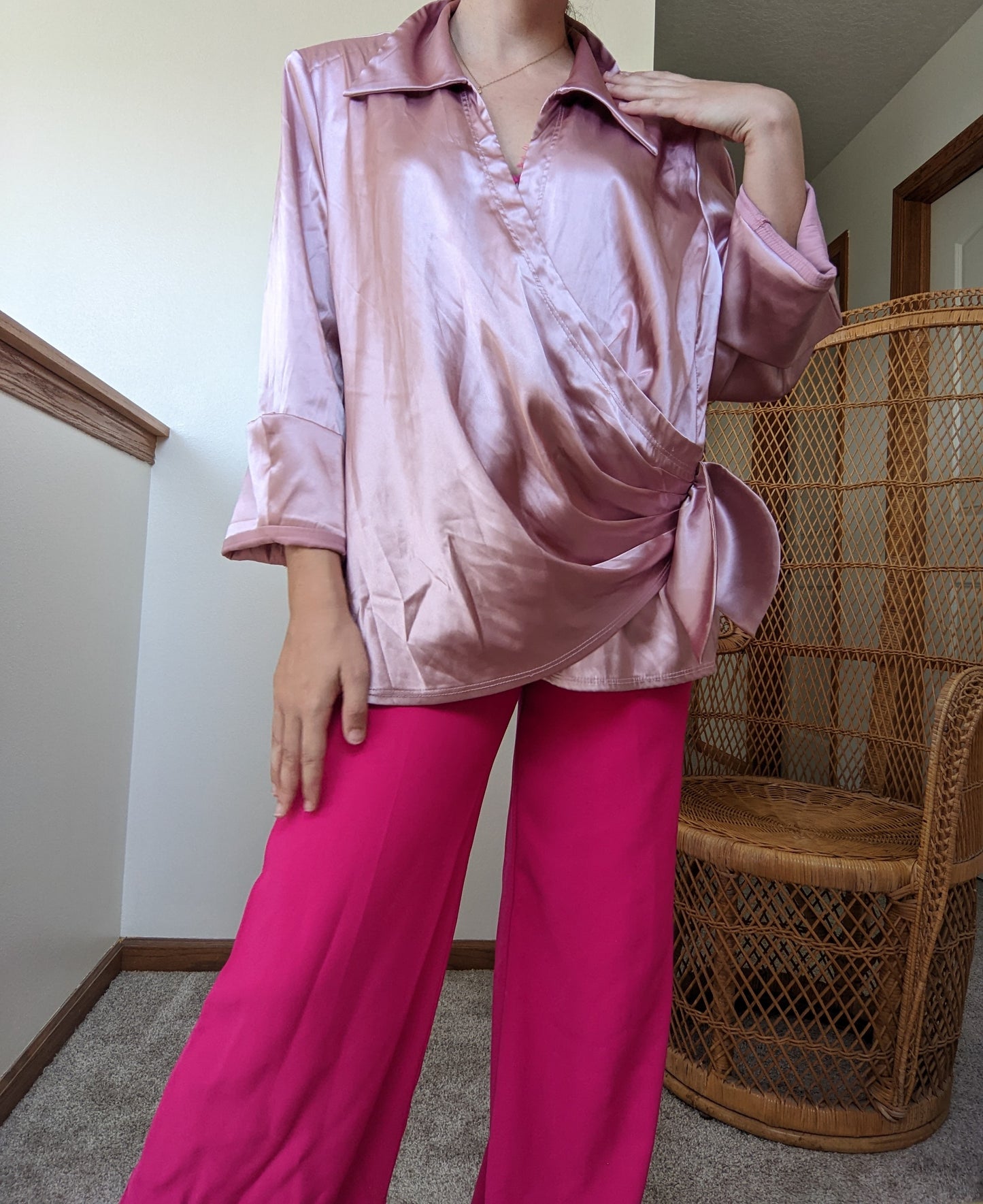 1980s Does 40s Satin-y Wrap Style Top Shirt Rad Bonnie's Vintage