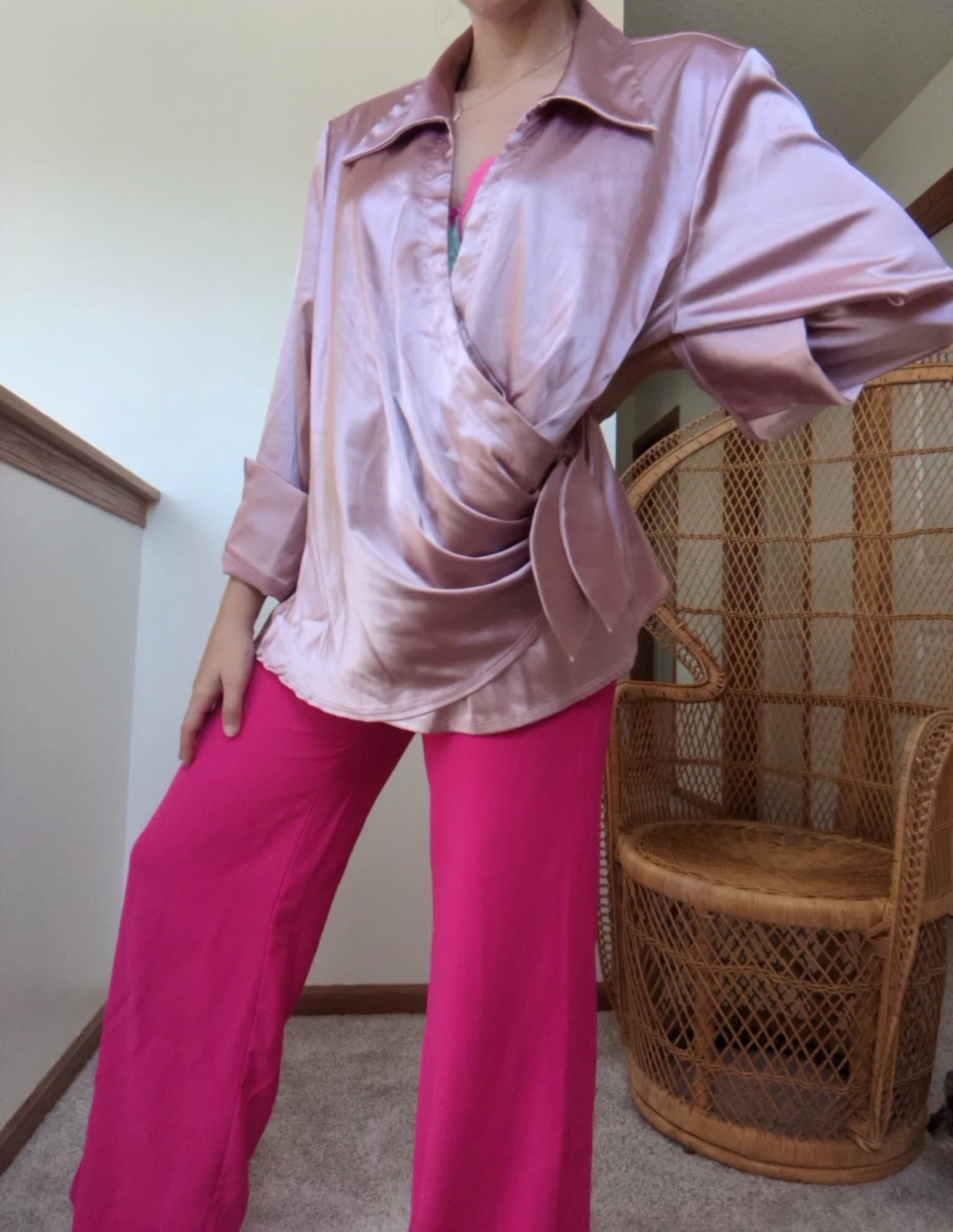 1980s Does 40s Satin-y Wrap Style Top Shirt Rad Bonnie's Vintage
