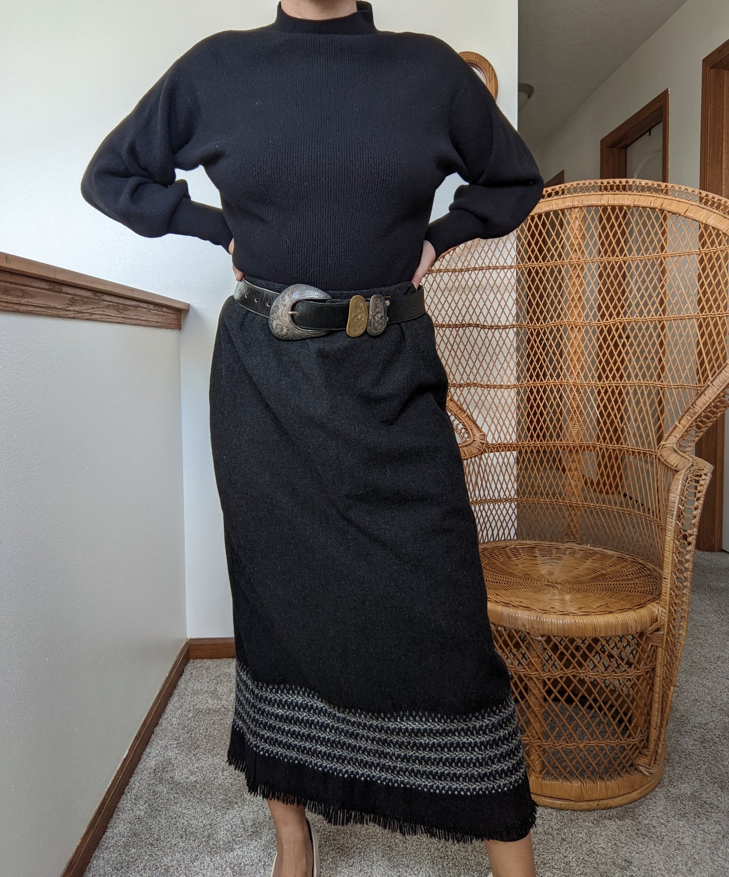 1980s Charcoal Blanket Skirt Skirt Rad Bonnie's Vintage