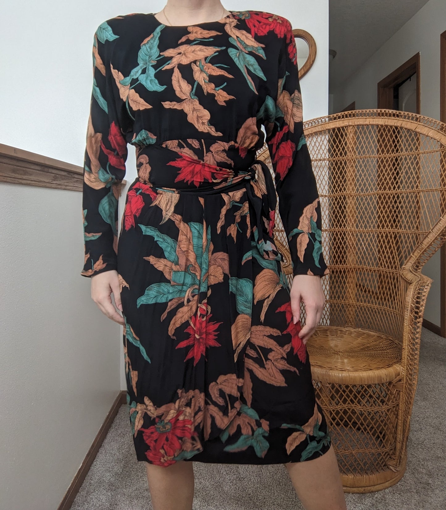 1980s Does 40s Elephant Ear Print Dress Dress Rad Bonnie's Vintage