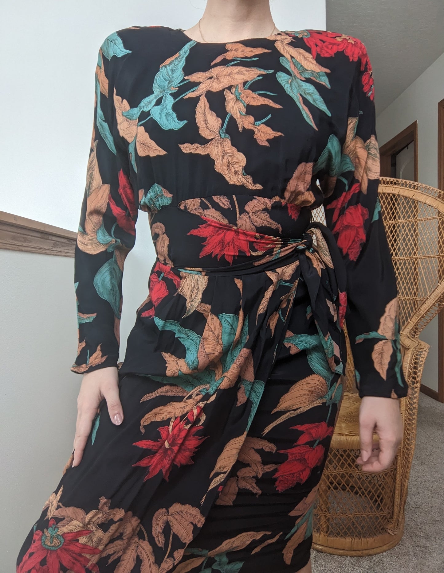 1980s Does 40s Elephant Ear Print Dress Dress Rad Bonnie's Vintage