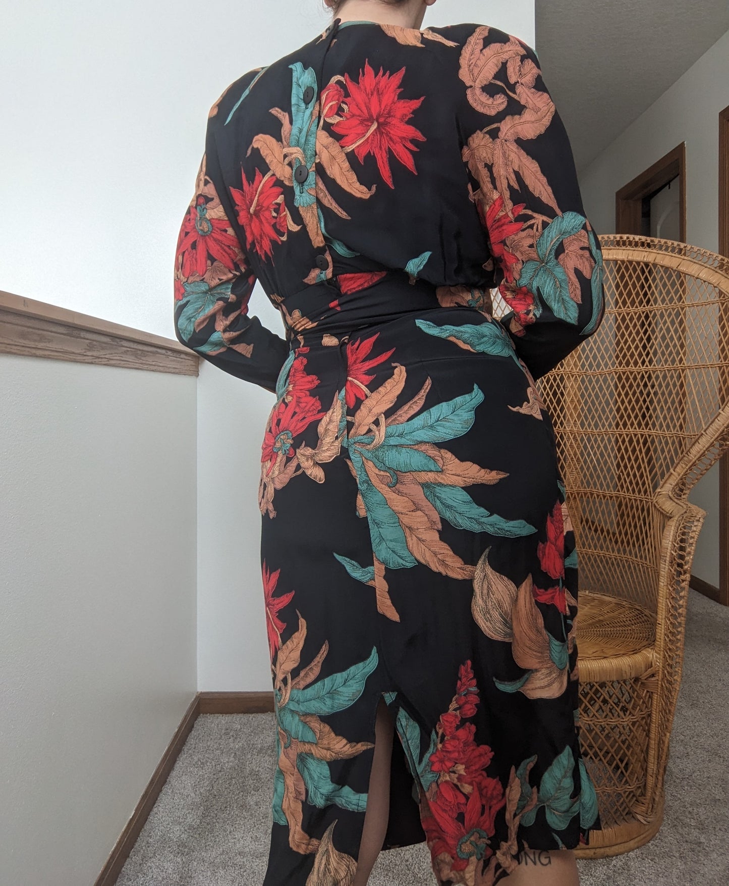 1980s Does 40s Elephant Ear Print Dress Dress Rad Bonnie's Vintage