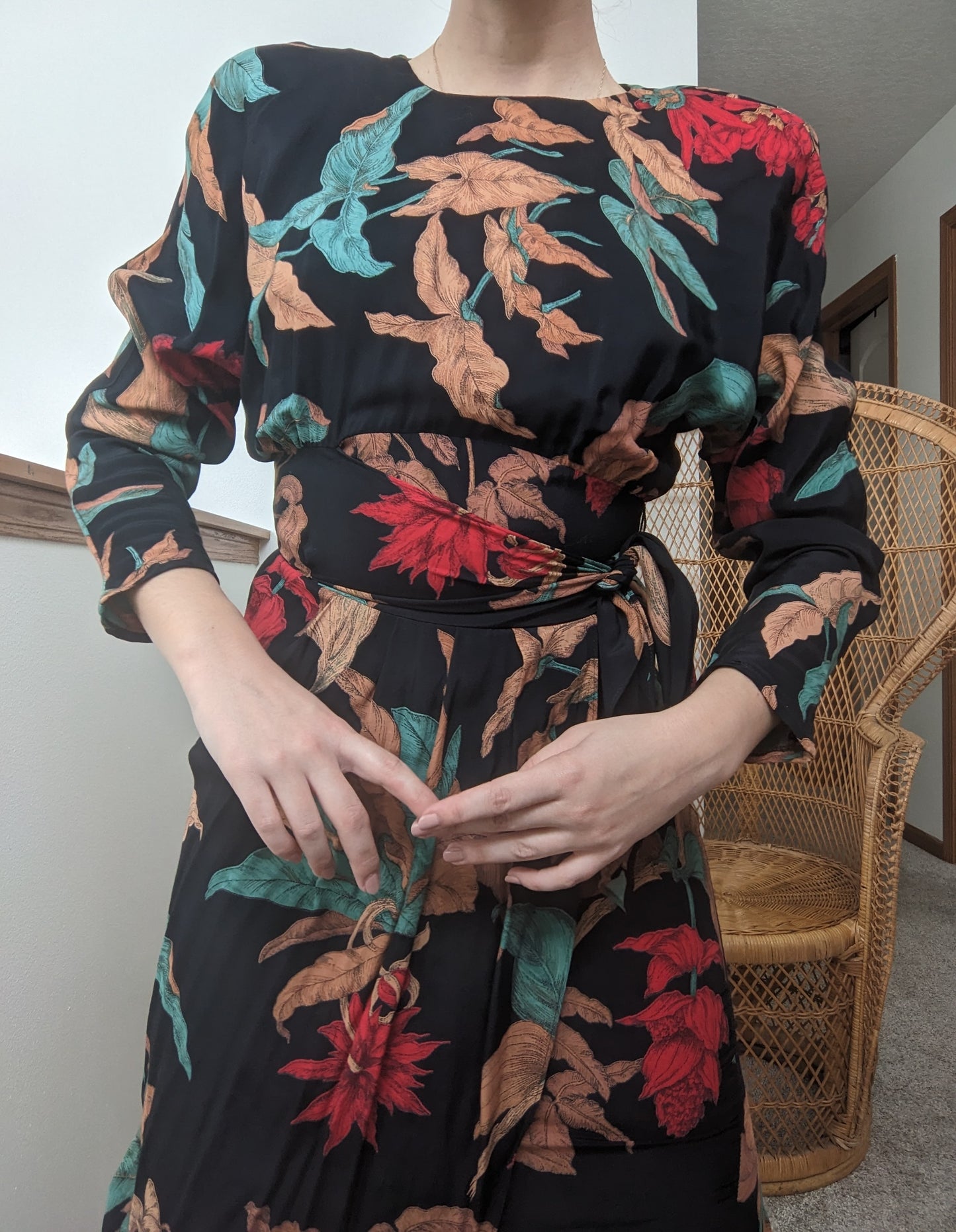 1980s Does 40s Elephant Ear Print Dress Dress Rad Bonnie's Vintage