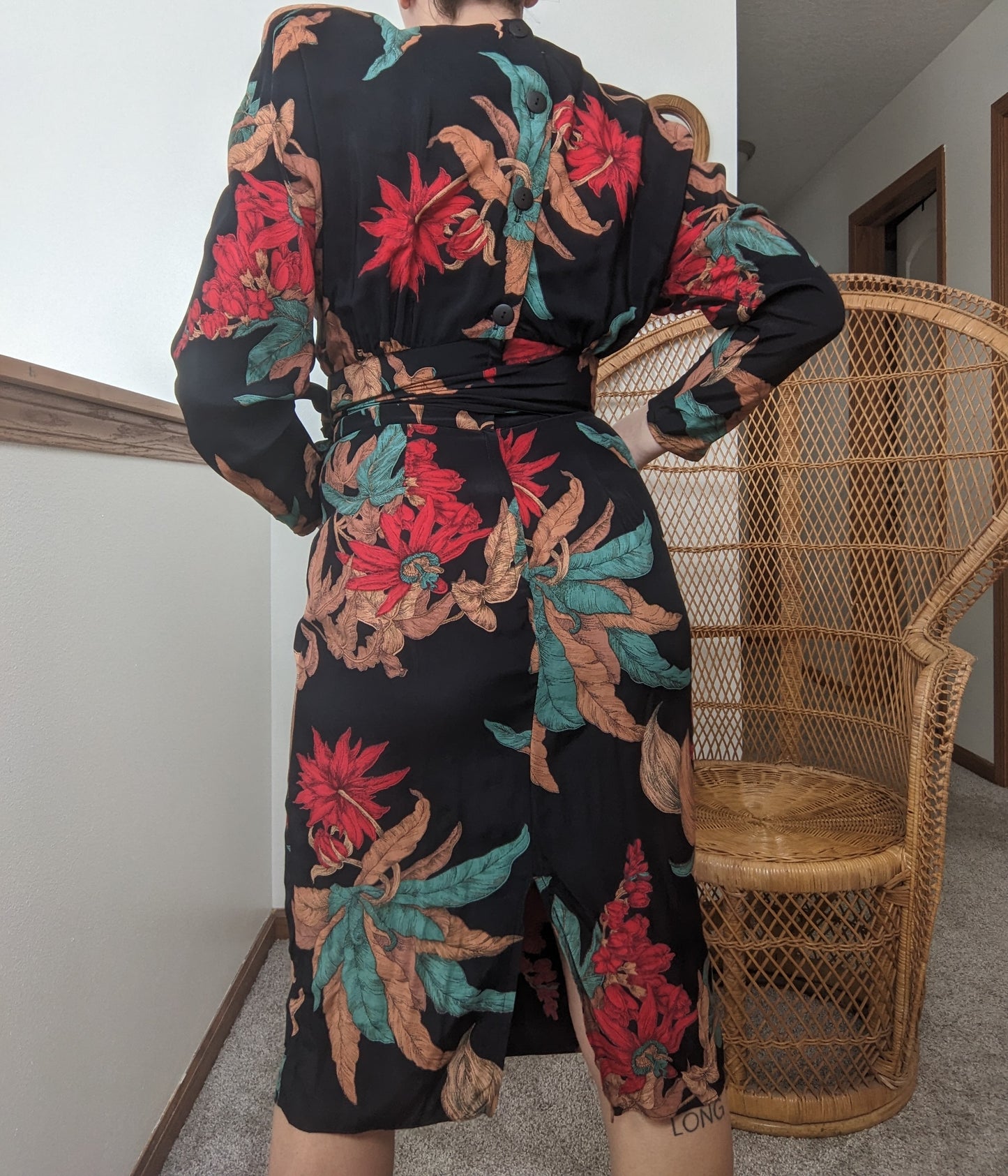 1980s Does 40s Elephant Ear Print Dress Dress Rad Bonnie's Vintage