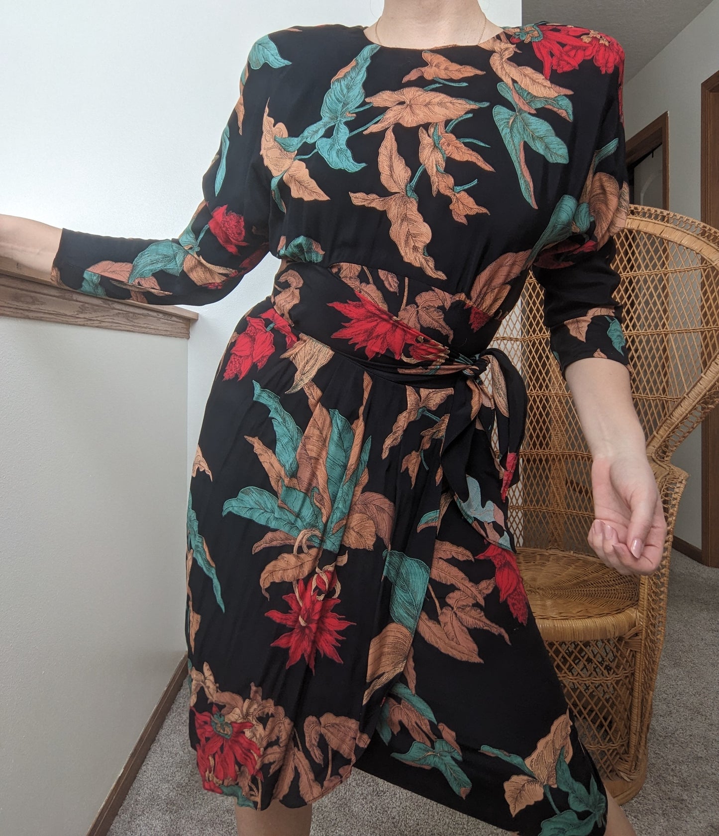 1980s Does 40s Elephant Ear Print Dress Dress Rad Bonnie's Vintage