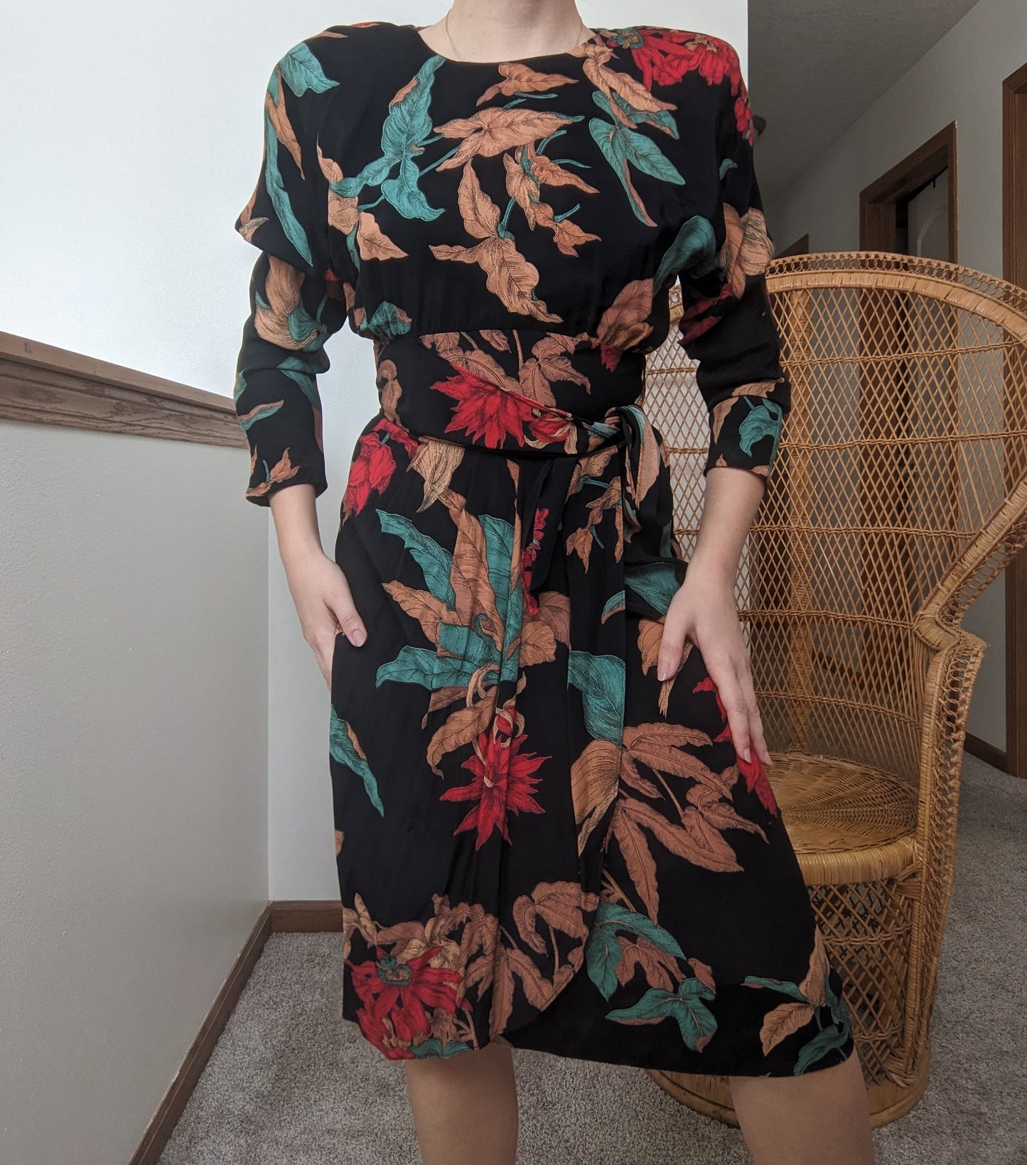 1980s Does 40s Elephant Ear Print Dress Dress Rad Bonnie's Vintage