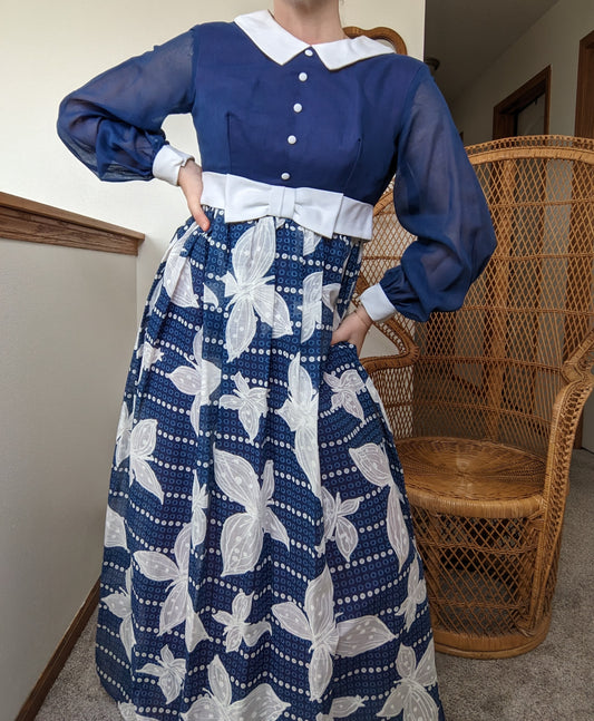 1960s navy butterfly maxi dress Dress Rad Bonnie's Vintage