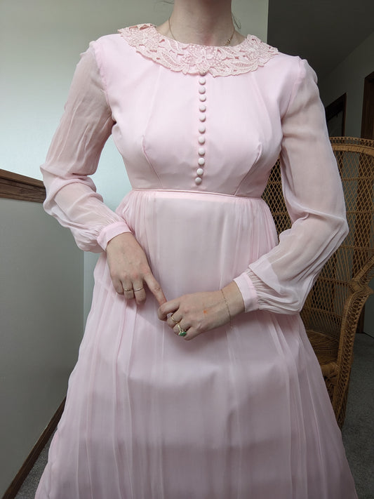 1960s union made baby pink maxi dress Dress Rad Bonnie's Vintage