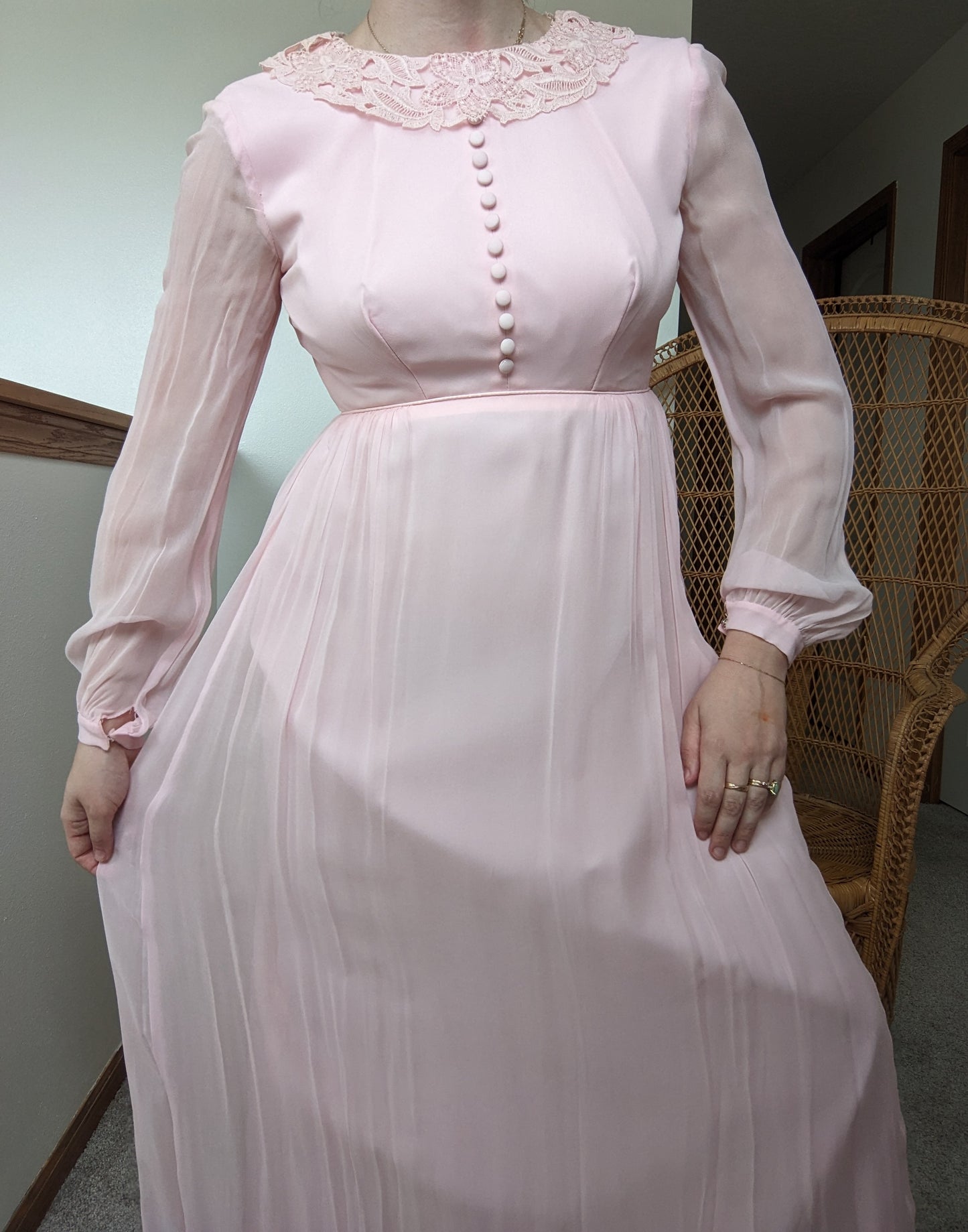 1960s union made baby pink maxi dress Dress Rad Bonnie's Vintage