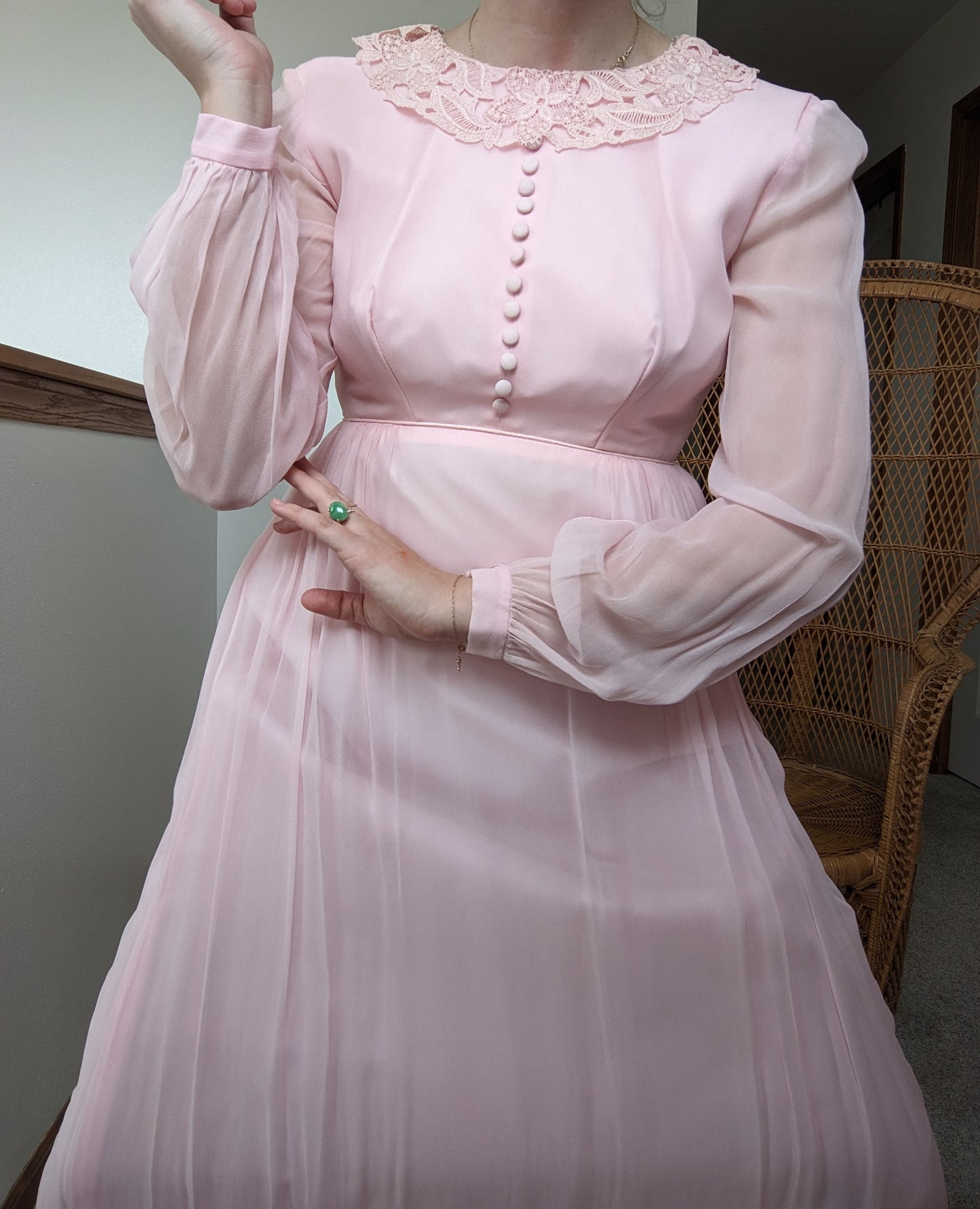 1960s union made baby pink maxi dress Dress Rad Bonnie's Vintage