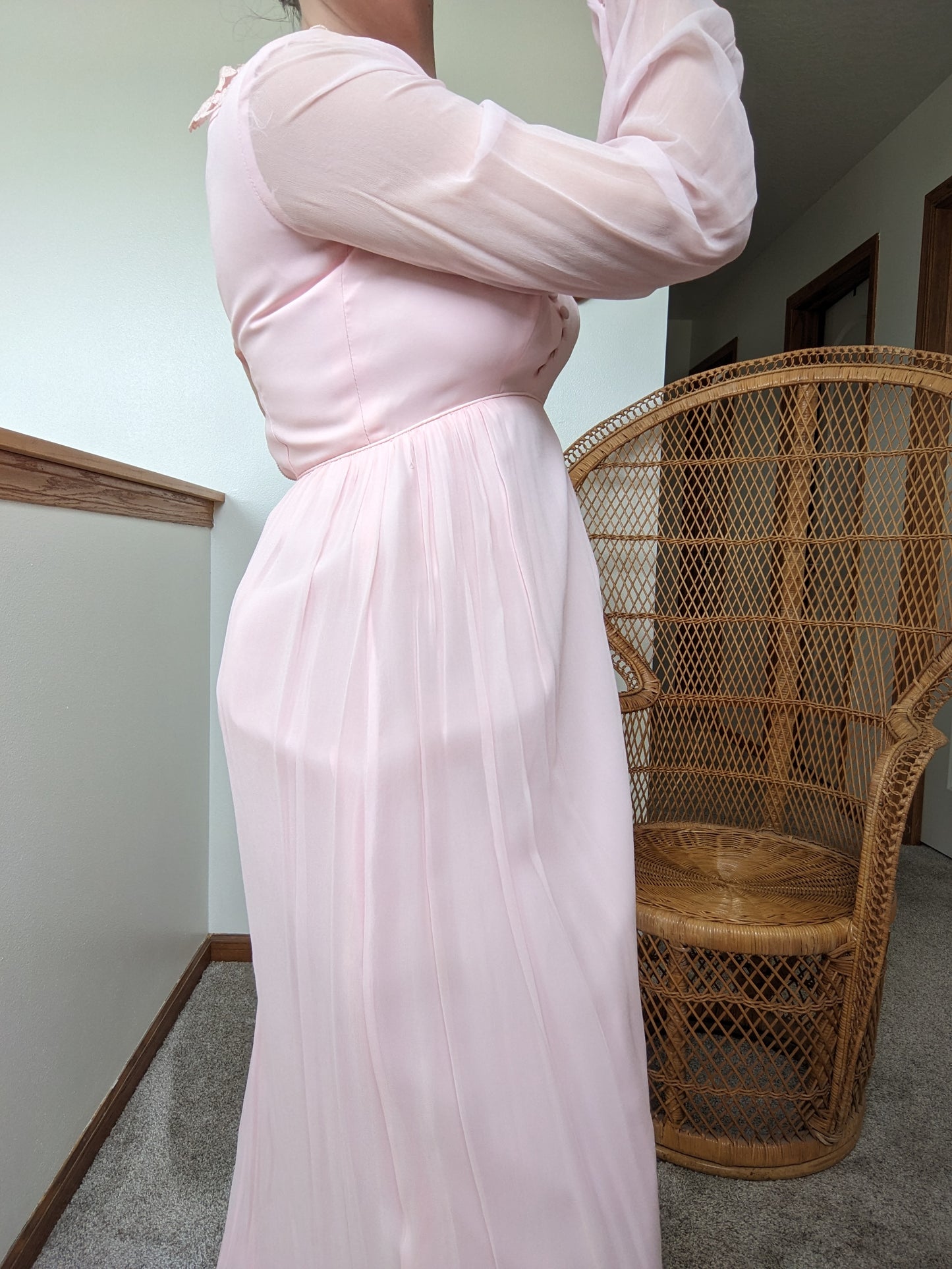 1960s union made baby pink maxi dress Dress Rad Bonnie's Vintage