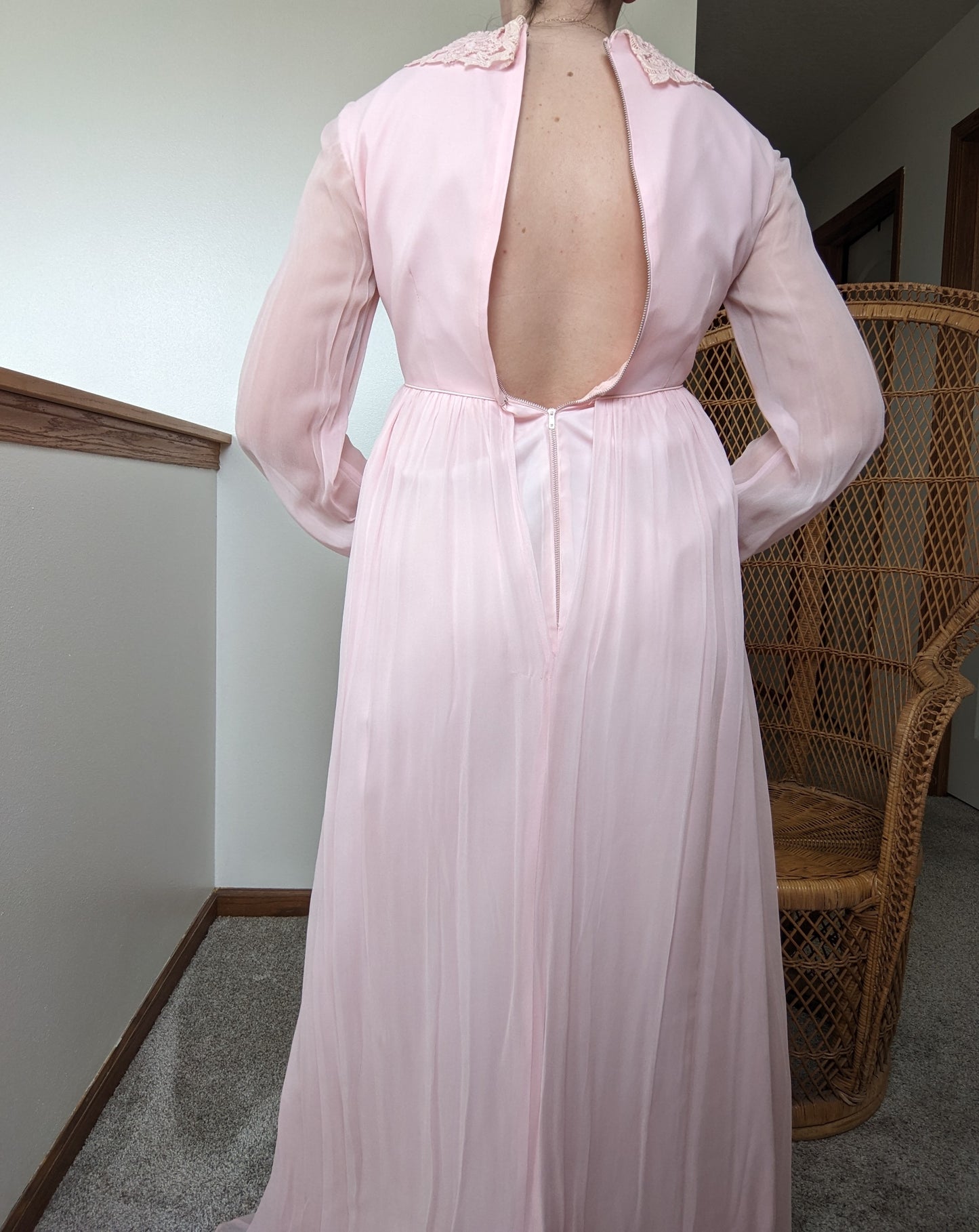 1960s union made baby pink maxi dress Dress Rad Bonnie's Vintage