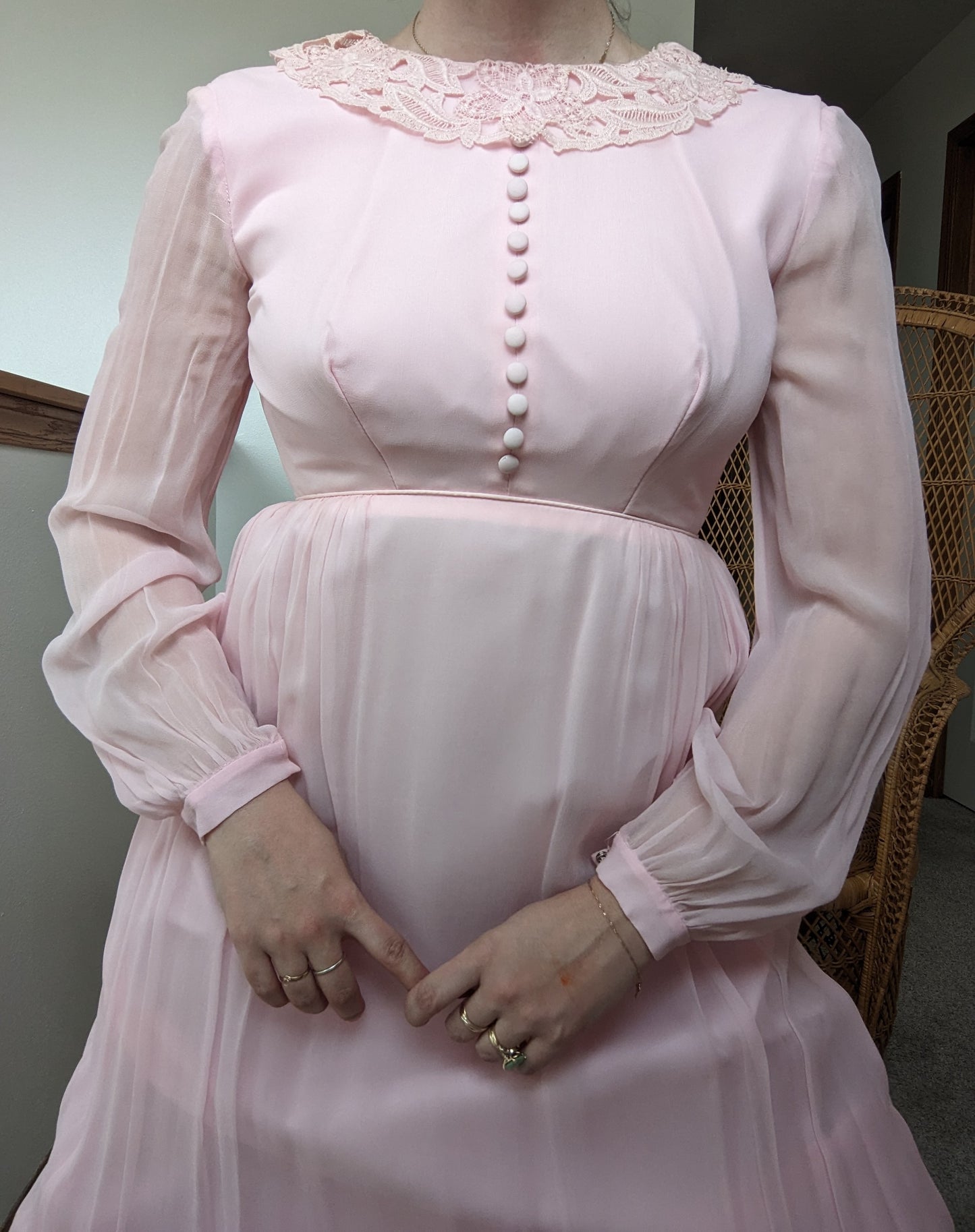 1960s union made baby pink maxi dress Dress Rad Bonnie's Vintage
