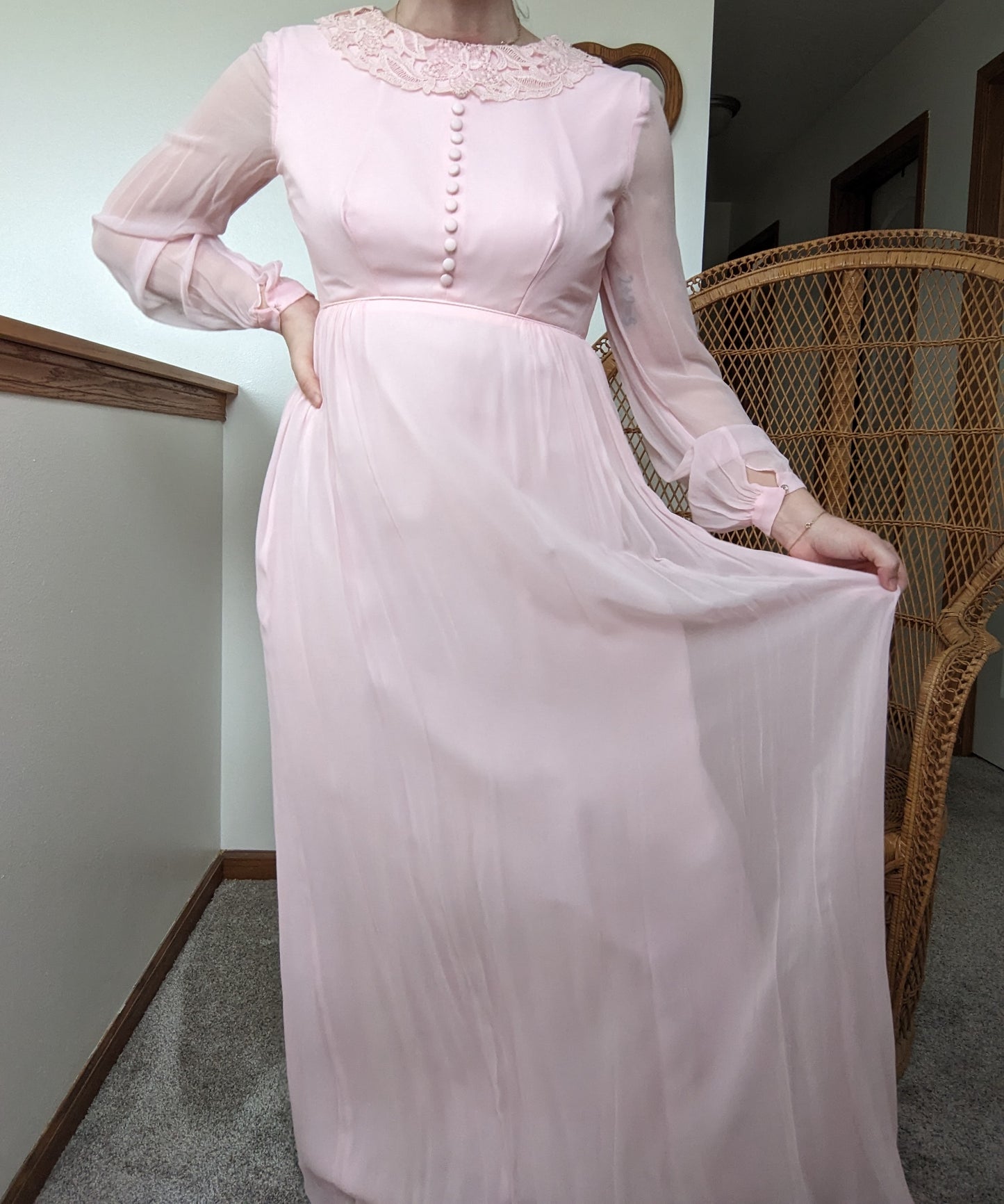 1960s union made baby pink maxi dress Dress Rad Bonnie's Vintage