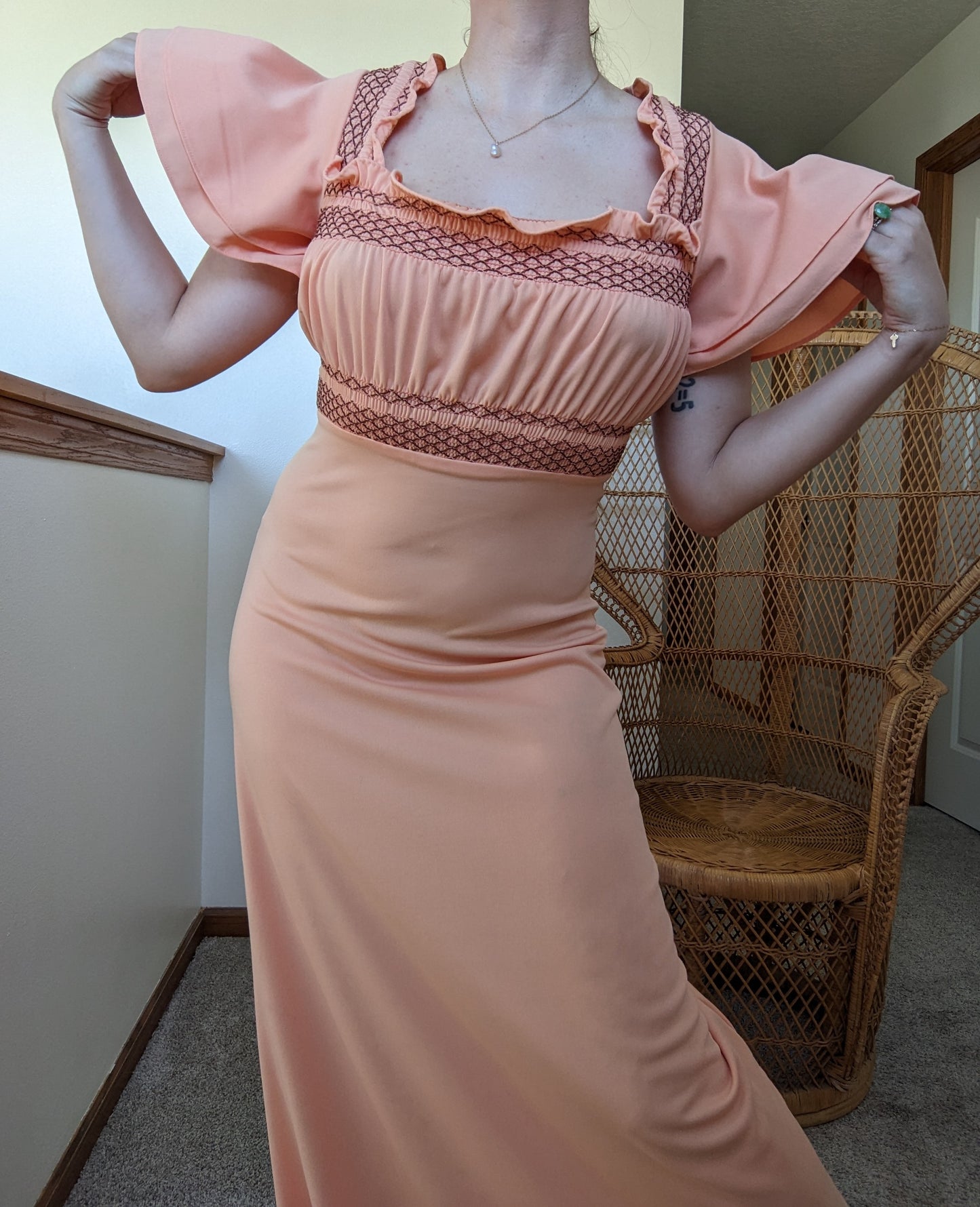 1970s creamsicle peasant maxi dress Dress Rad Bonnie's Vintage