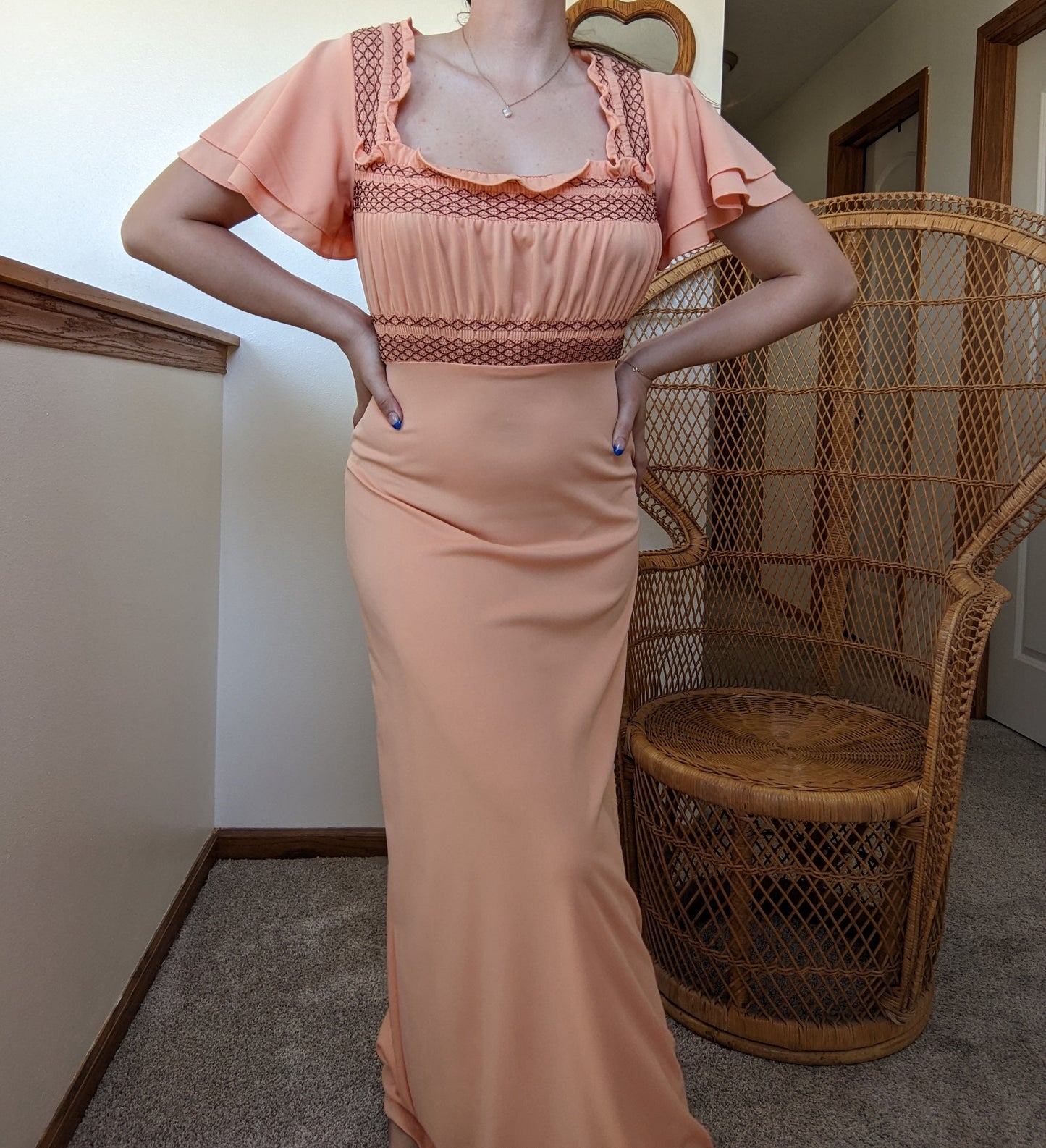 1970s creamsicle peasant maxi dress Dress Rad Bonnie's Vintage