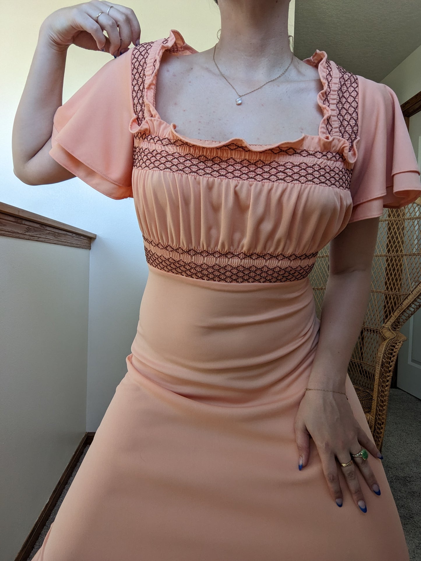 1970s creamsicle peasant maxi dress Dress Rad Bonnie's Vintage