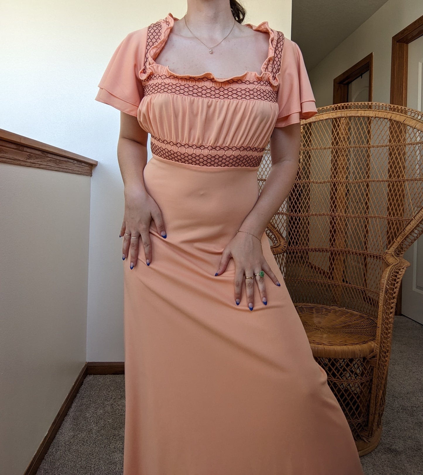 1970s creamsicle peasant maxi dress Dress Rad Bonnie's Vintage