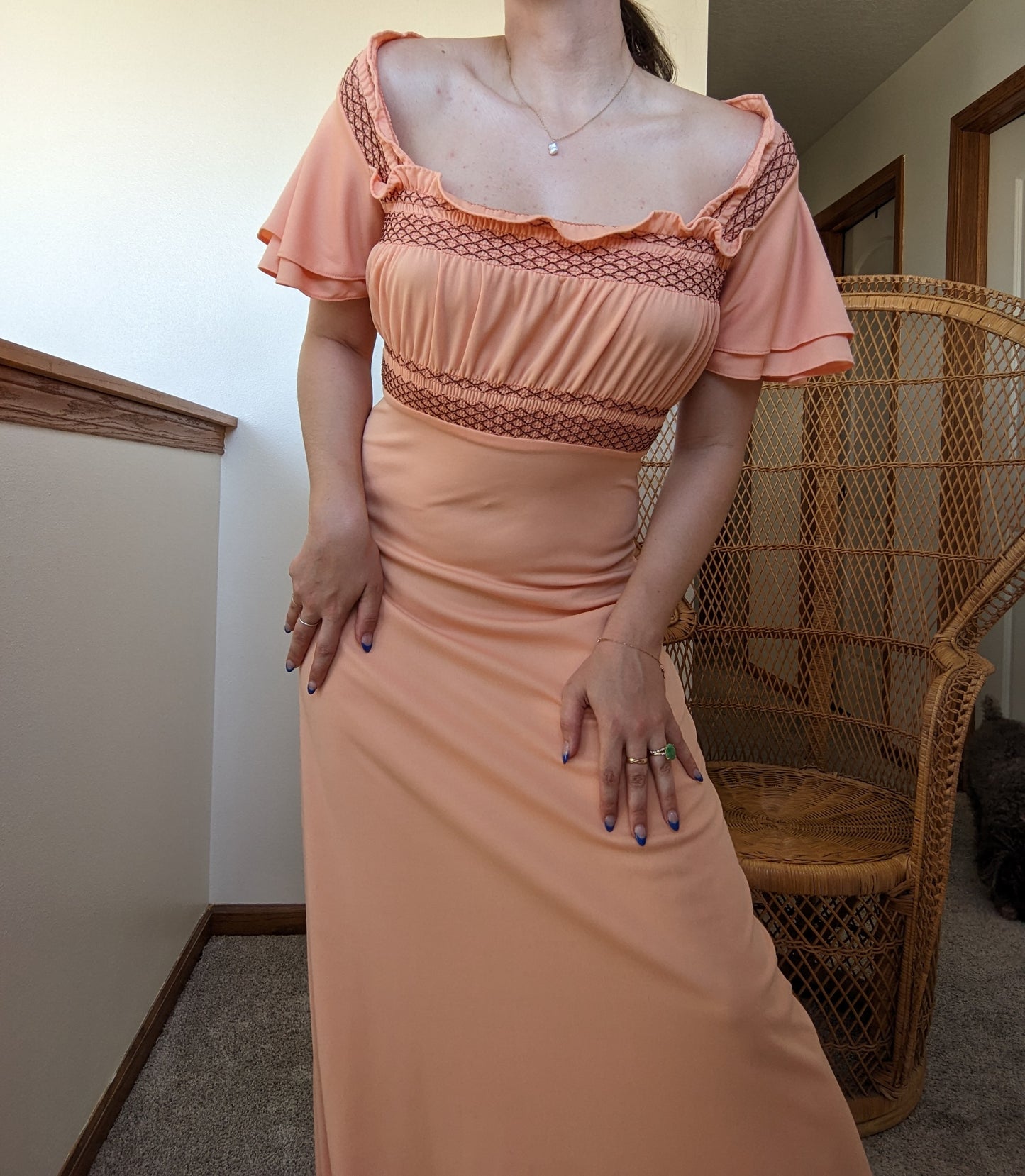 1970s creamsicle peasant maxi dress Dress Rad Bonnie's Vintage