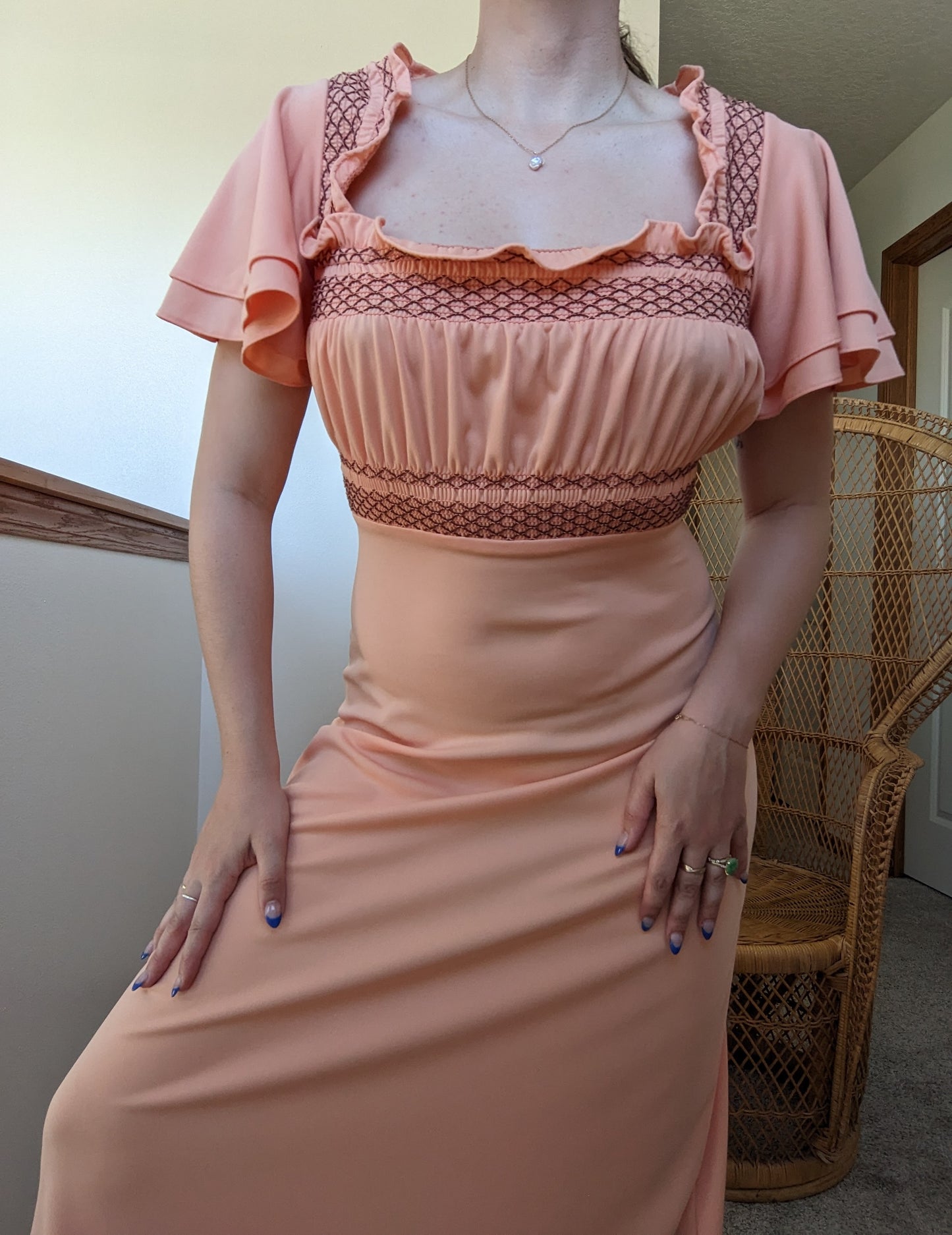1970s creamsicle peasant maxi dress Dress Rad Bonnie's Vintage