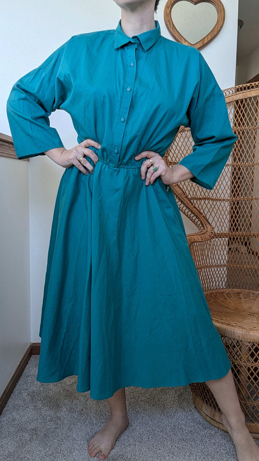 1980s teal shirt dress Dress Rad Bonnie's Vintage