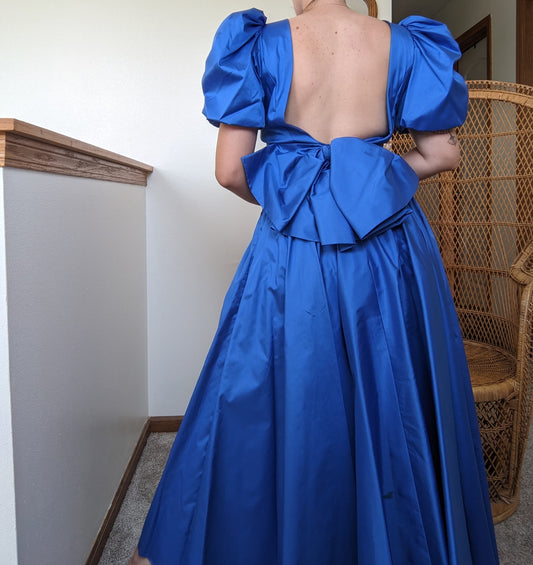 1980s puff shoulder open back dress Dress Rad Bonnie's Vintage