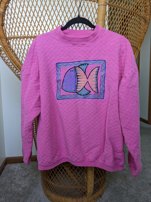 1980s pink fish sweatshirt Sweater Rad Bonnie's Vintage