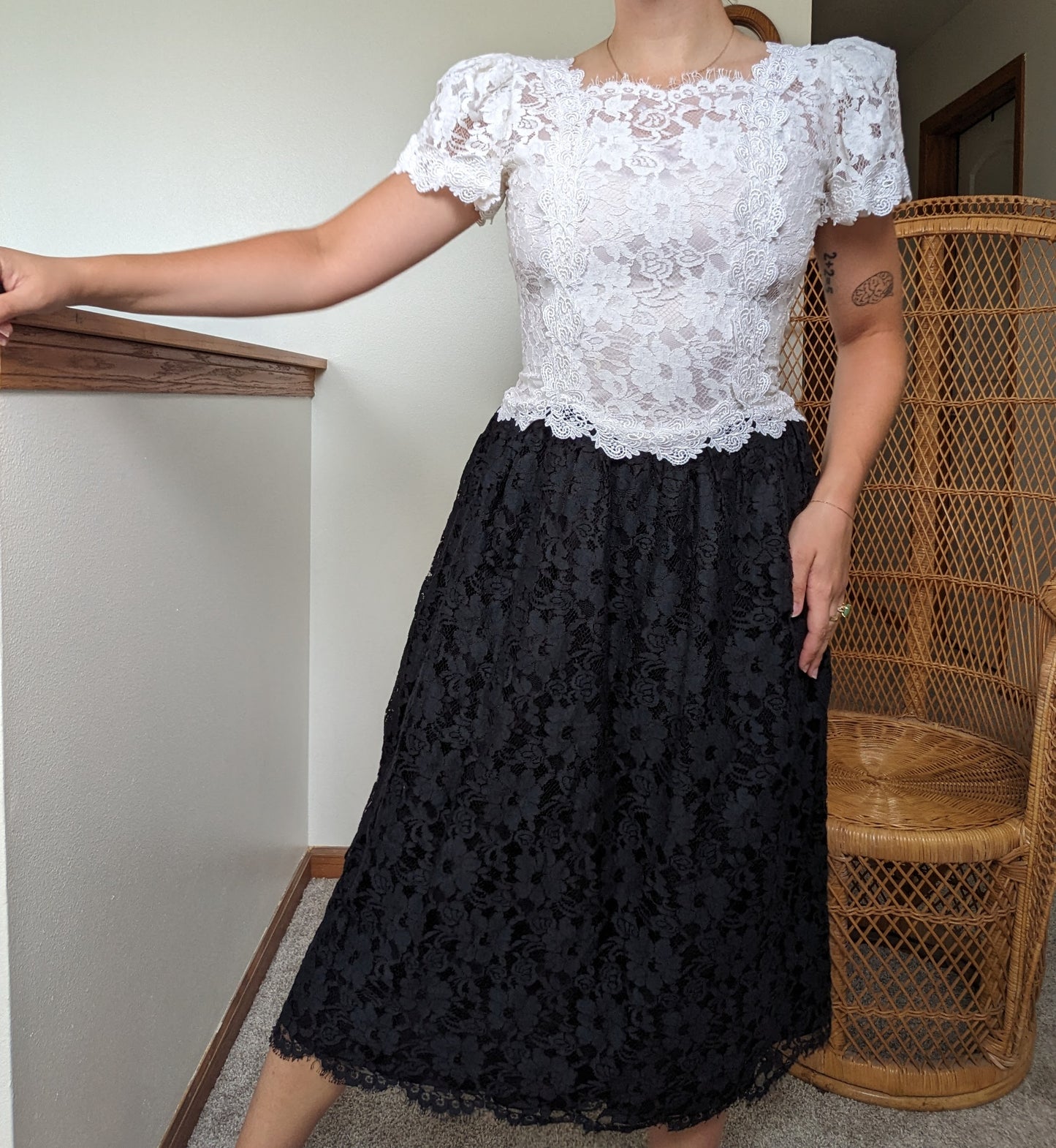 1980s black and white lace dress