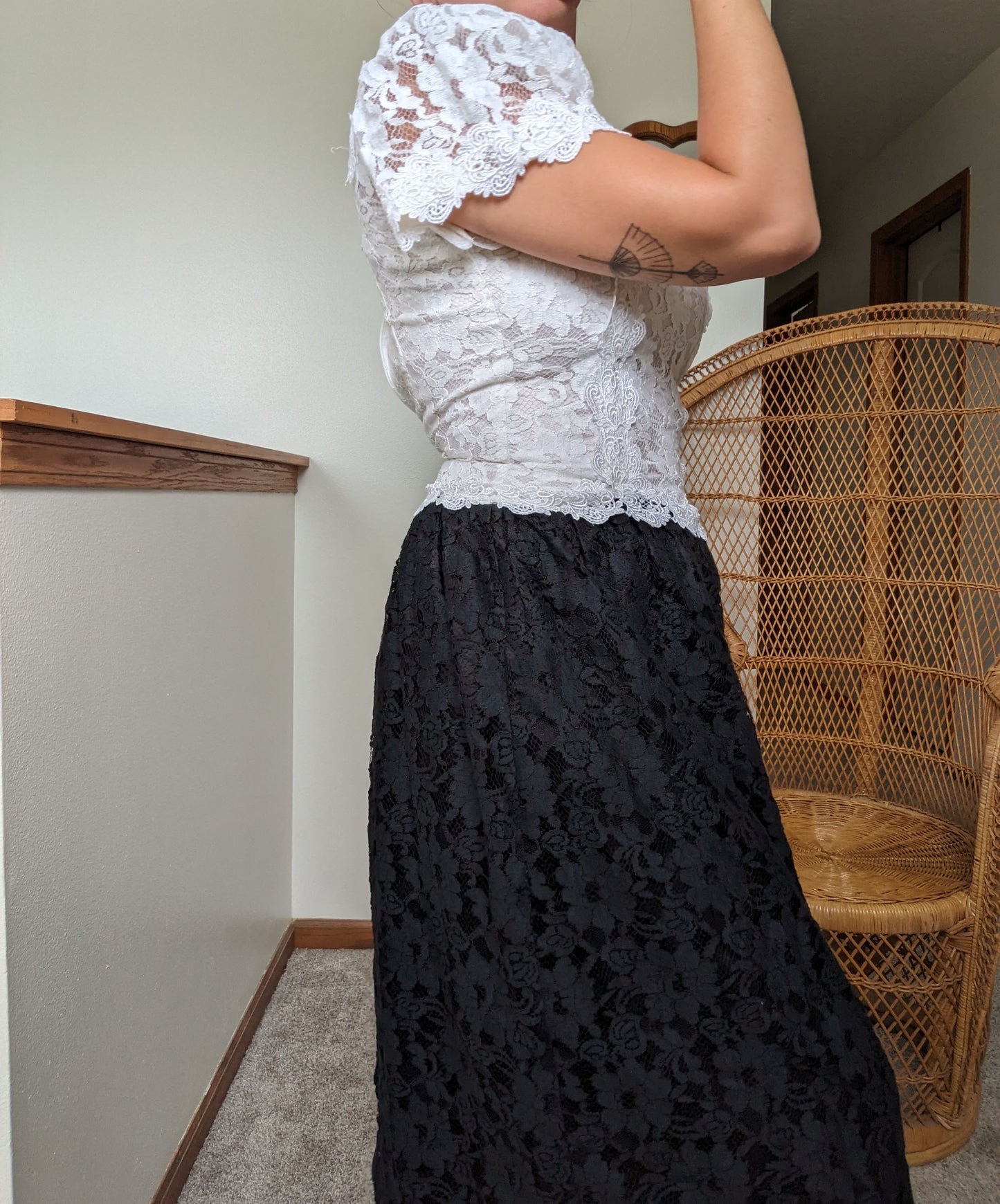 1980s black and white lace dress