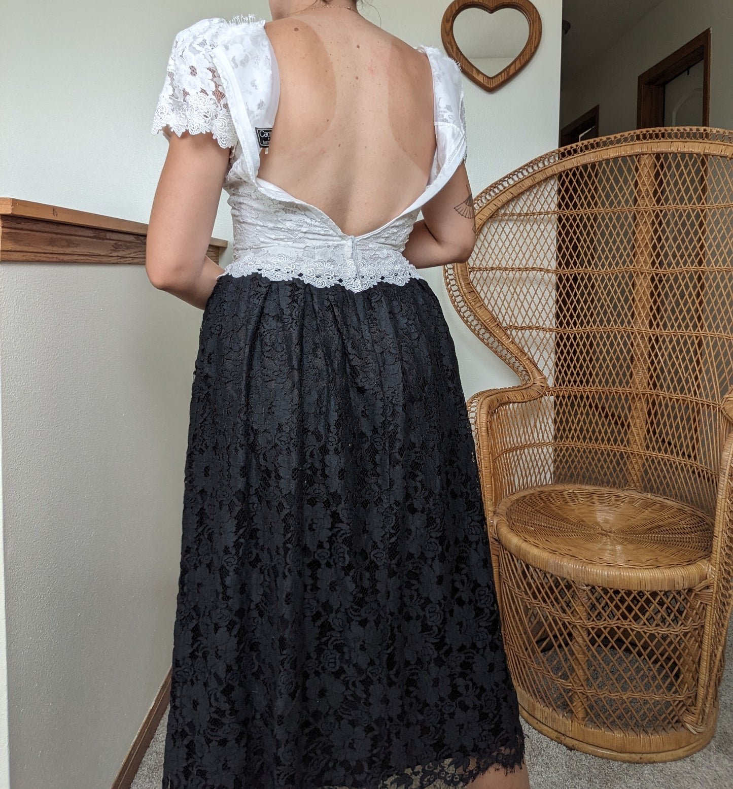 1980s black and white lace dress