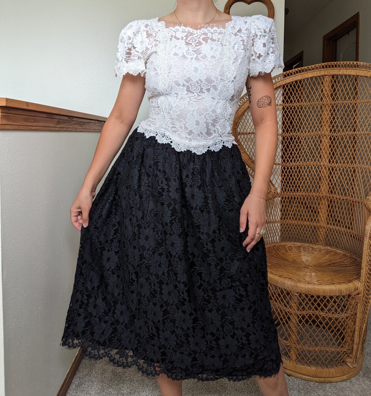 1980s black and white lace dress