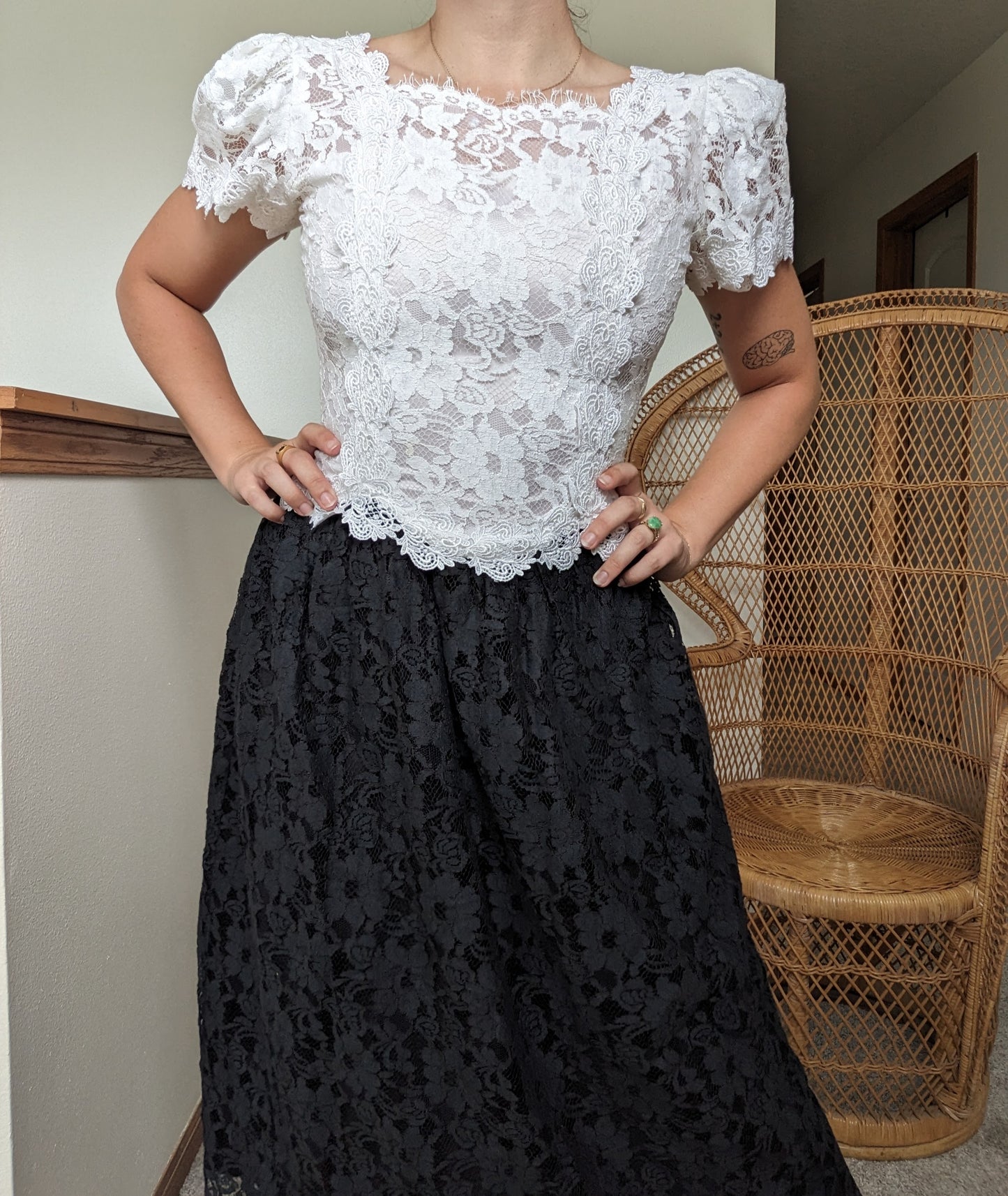 1980s black and white lace dress
