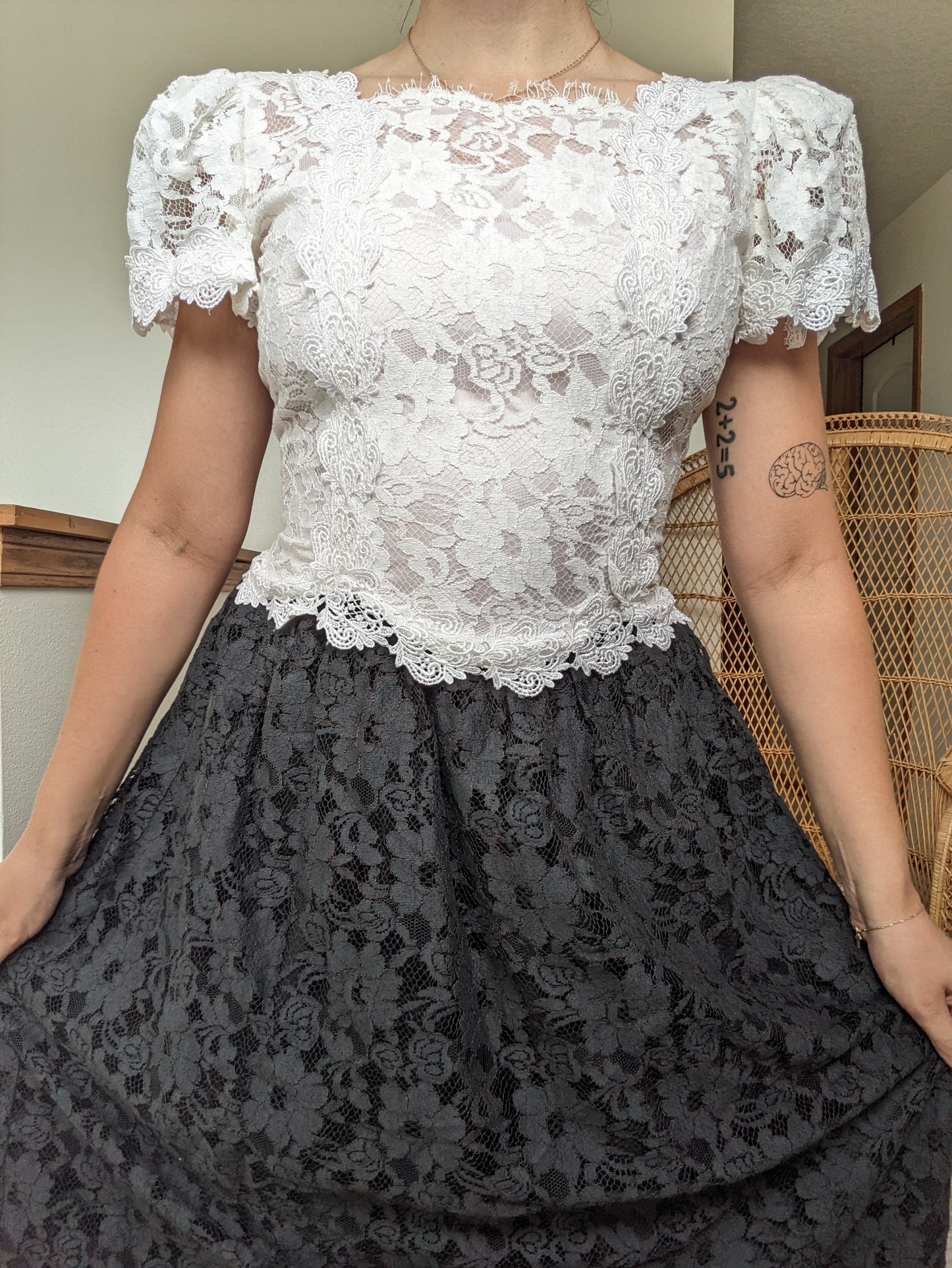 1980s black and white lace dress
