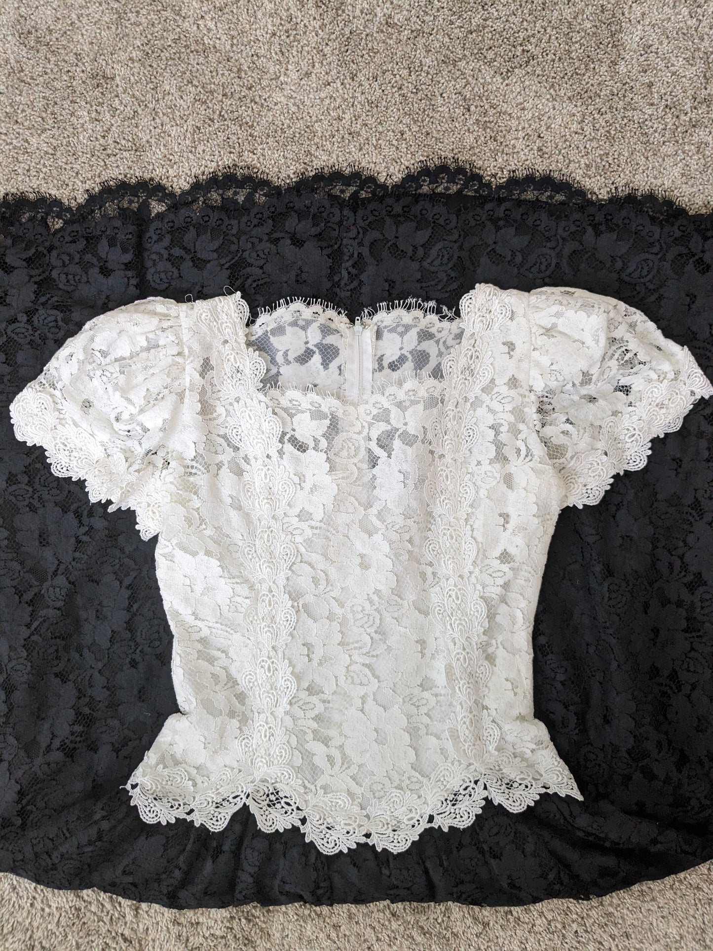 1980s black and white lace dress