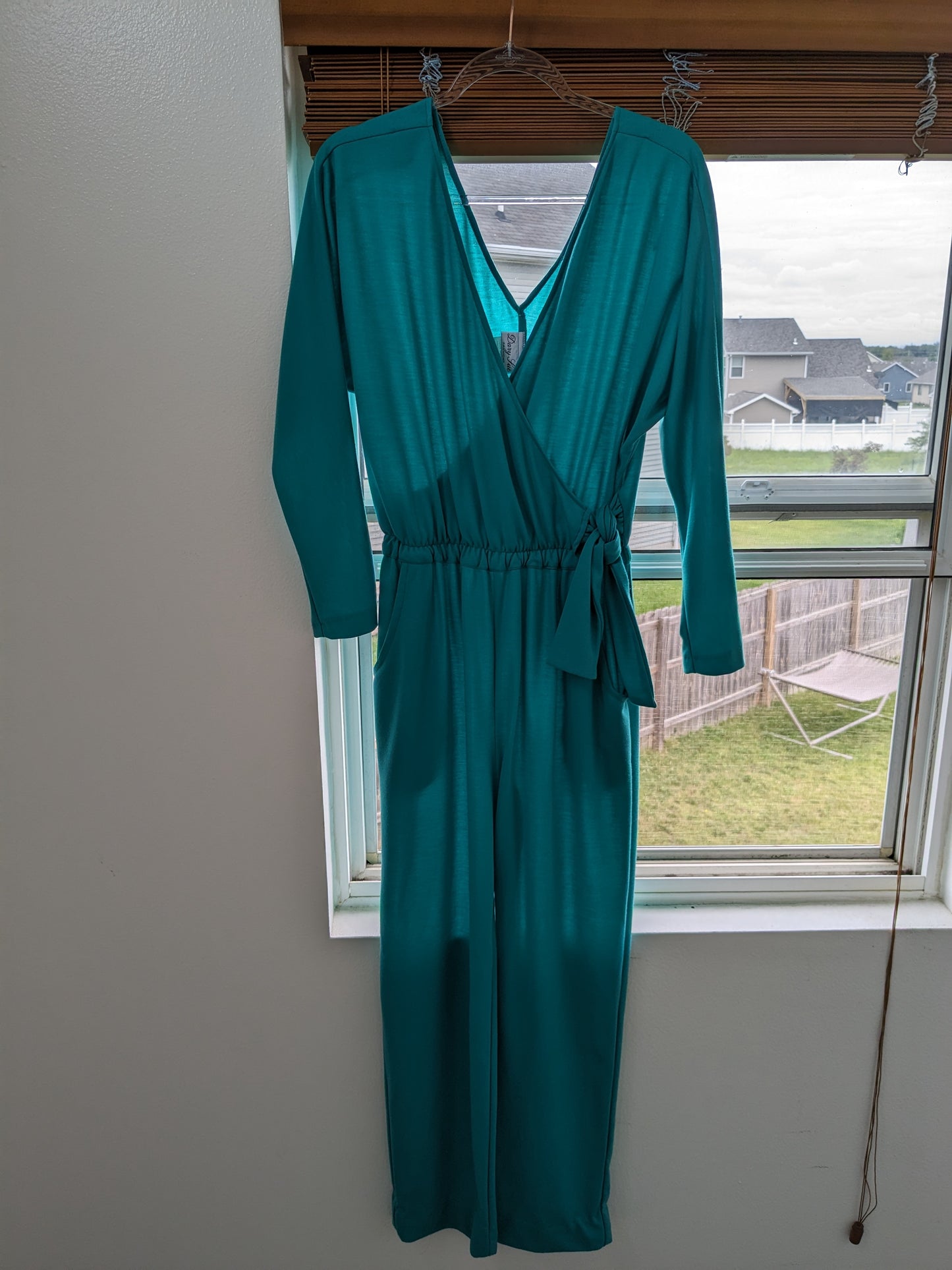 1980s teal wrap jumpsuit Jumpsuit Rad Bonnie's Vintage