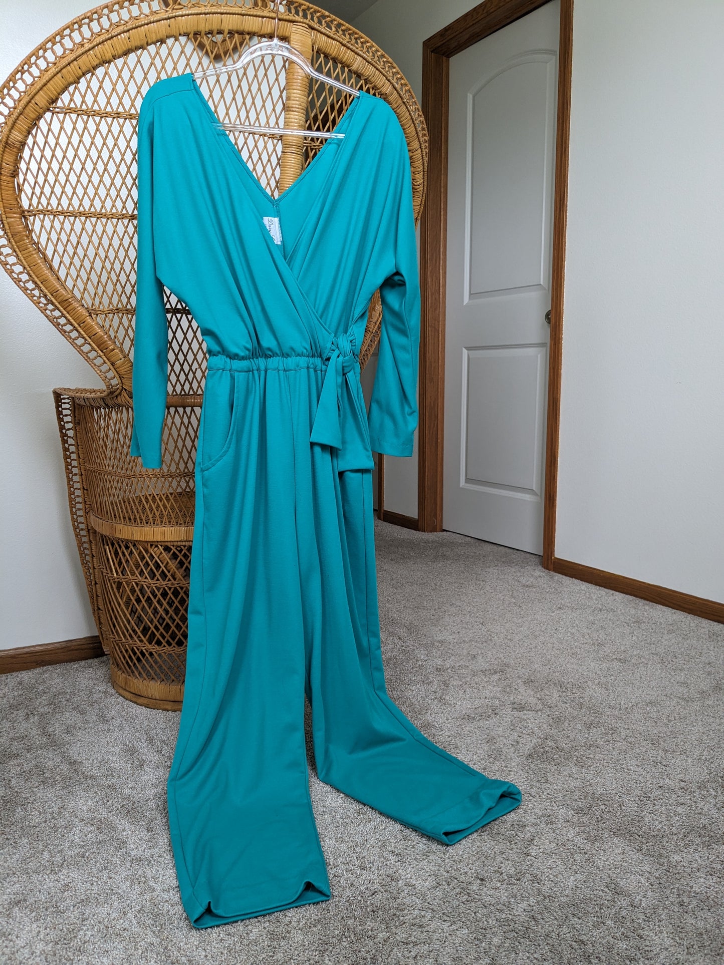 1980s teal wrap jumpsuit Jumpsuit Rad Bonnie's Vintage