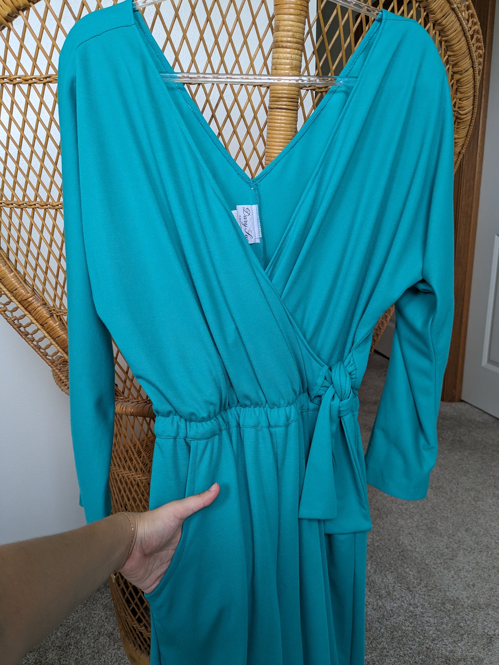 1980s teal wrap jumpsuit Jumpsuit Rad Bonnie's Vintage