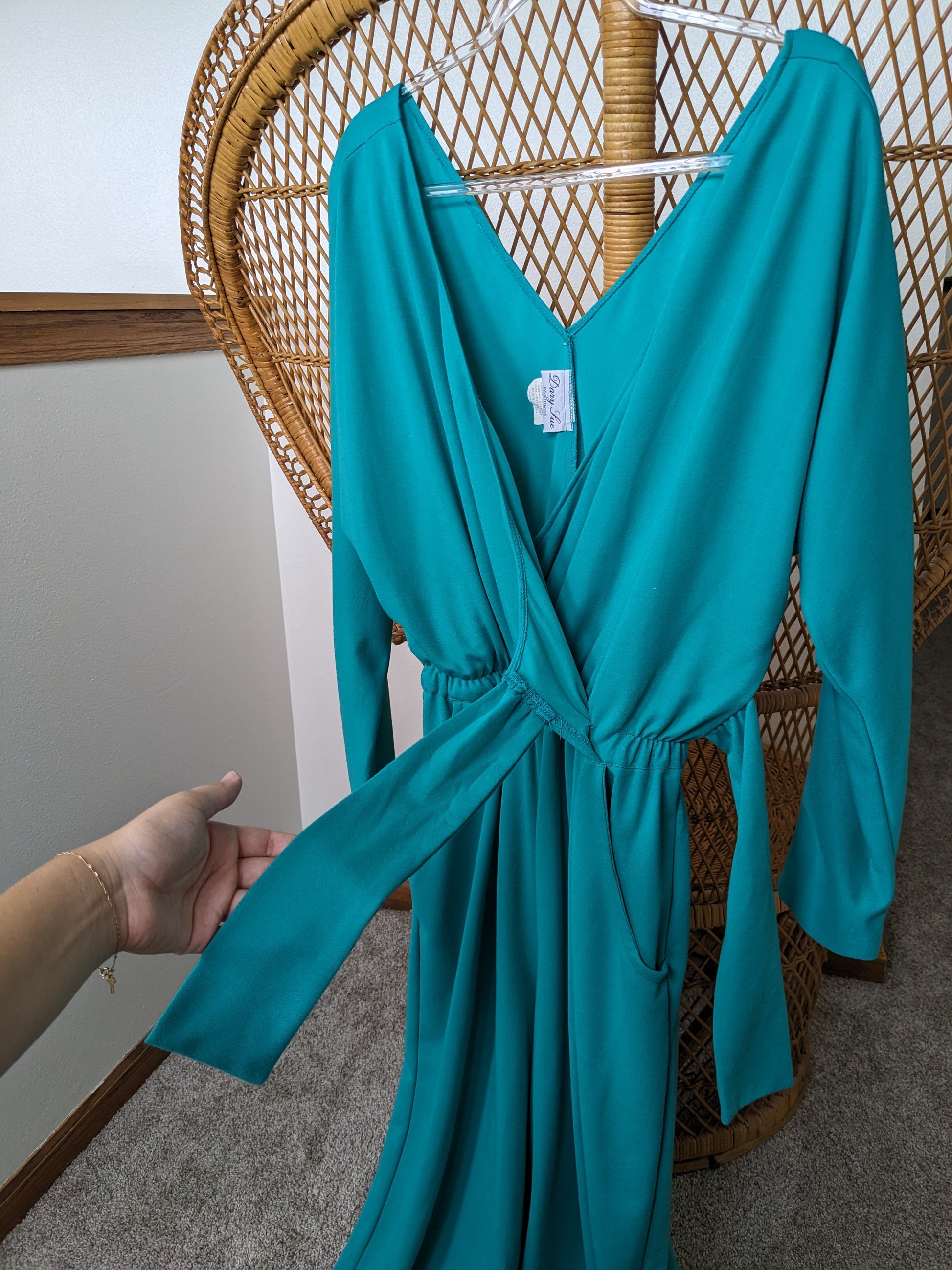 1980s teal wrap jumpsuit Jumpsuit Rad Bonnie's Vintage