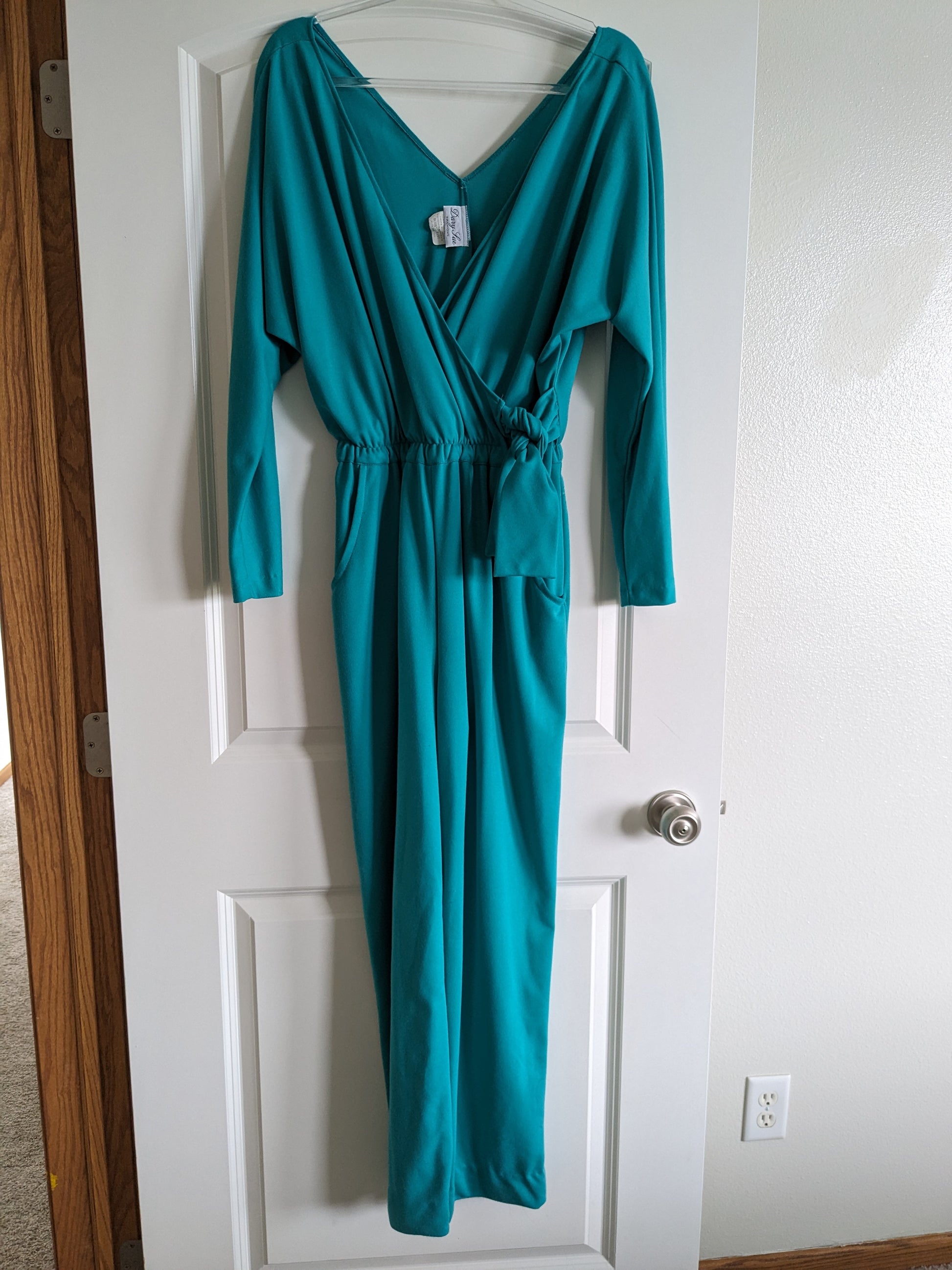 1980s teal wrap jumpsuit Jumpsuit Rad Bonnie's Vintage