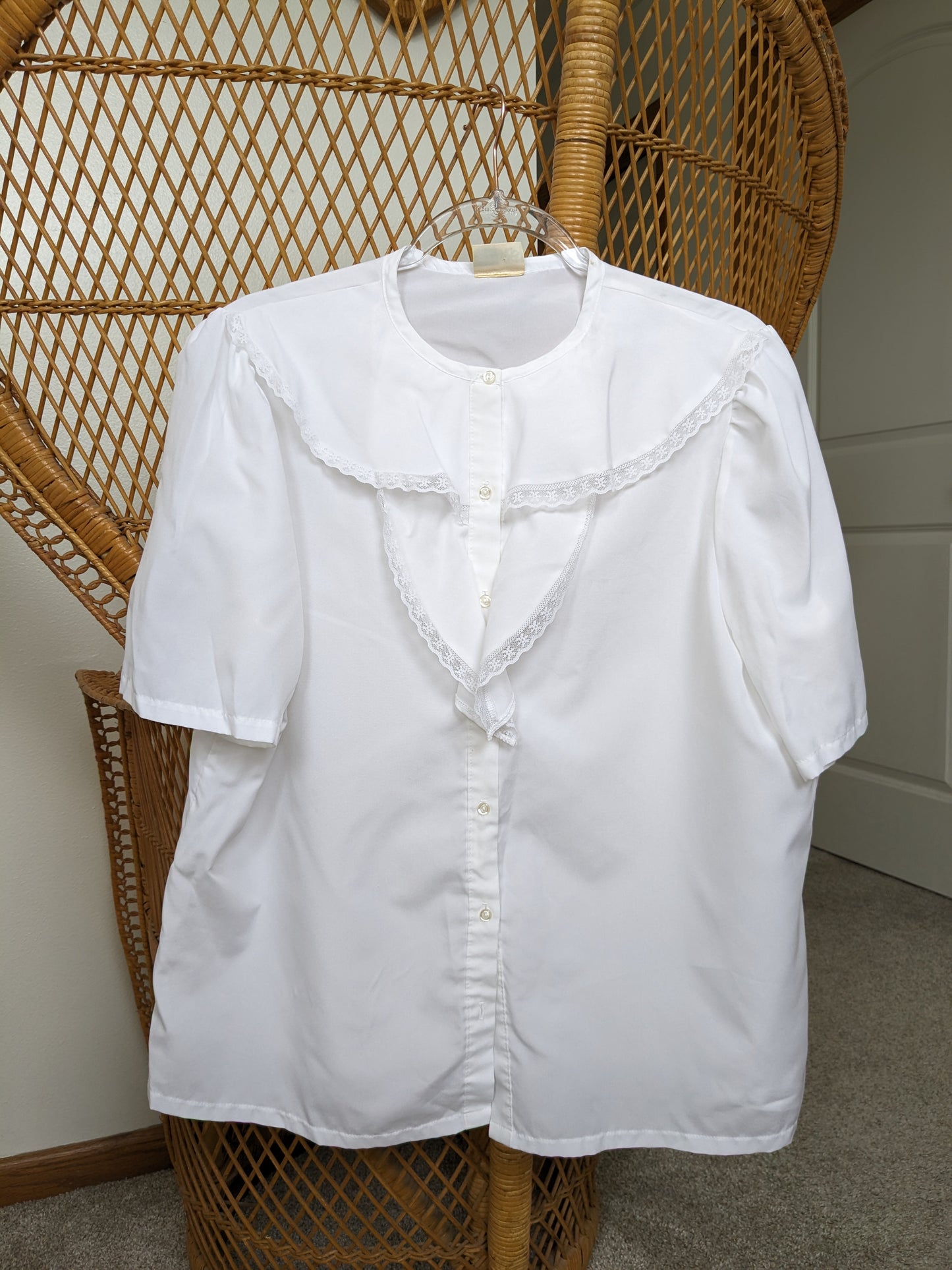 1970s Sears ruffle white blouse Button Down Shirt Rad Bonnie's Vintage