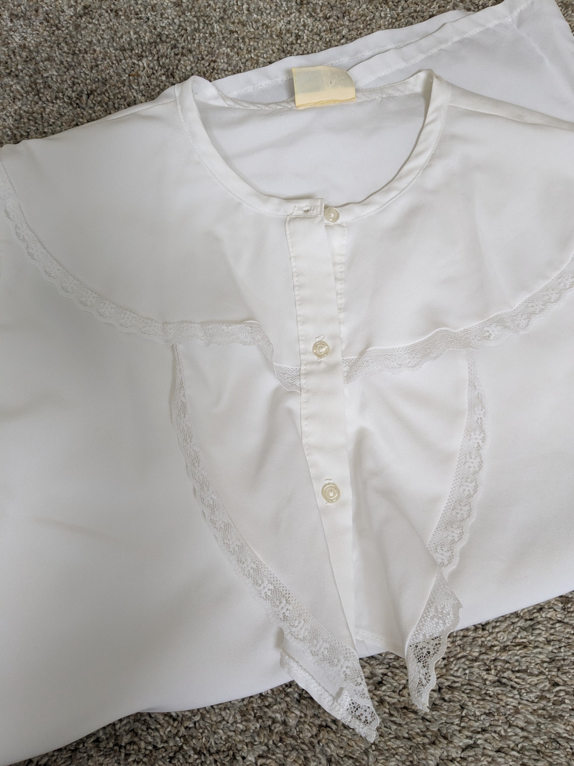 1970s Sears ruffle white blouse Button Down Shirt Rad Bonnie's Vintage
