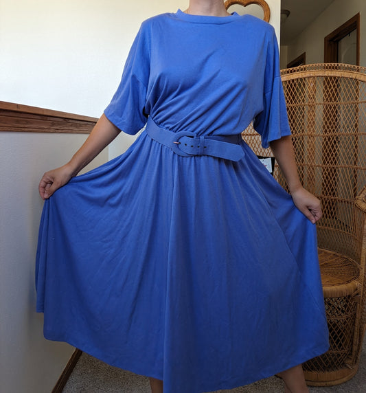 1980s deadstock belted blue dress Dress Rad Bonnie's Vintage