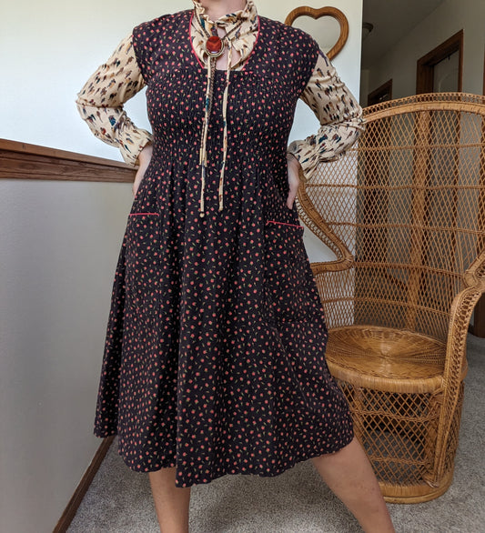 1970s pinafore rose dress Dress Rad Bonnie's Vintage