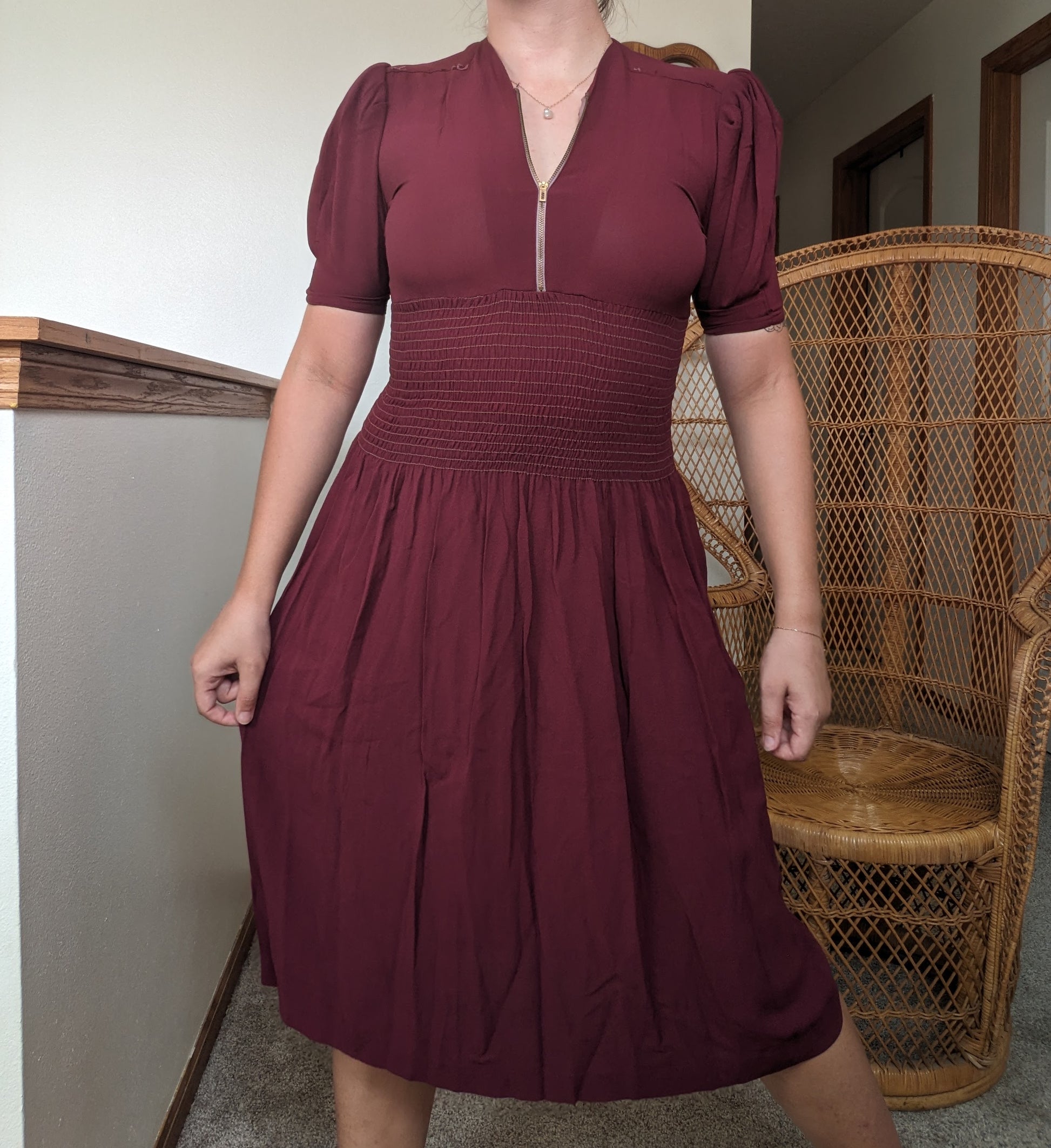 1930s merlot shirred dress Dress Rad Bonnie's Vintage