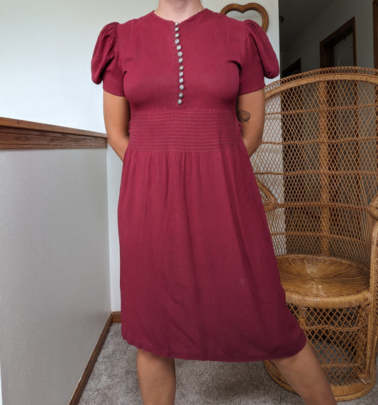 1930s burgundy dress Dress Rad Bonnie's Vintage