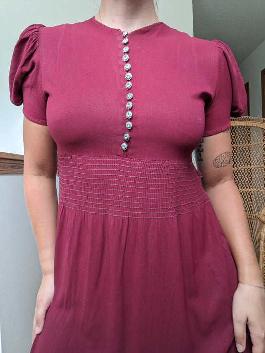 1930s burgundy dress Dress Rad Bonnie's Vintage