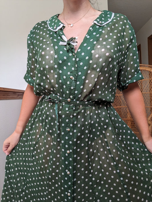 1940s green polka dot dress Dress Rad Bonnie's Vintage