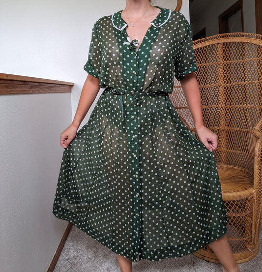 1940s green polka dot dress Dress Rad Bonnie's Vintage