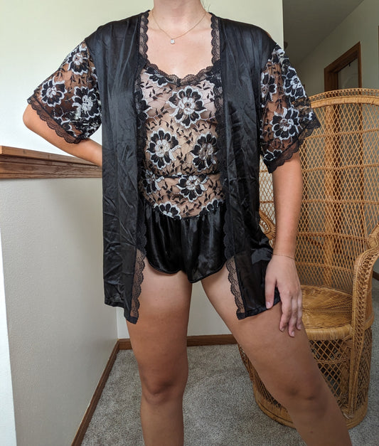 1980s teddy & robe set Lingerie Rad Bonnie's Vintage